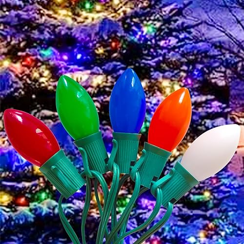 Miniatura 8 de Luces LED de Navidad multicolor C7 de 25 pies con 27 luces LED de cerámica de colores (2 de repuesto), luces colgantes de Navidad al aire libre para