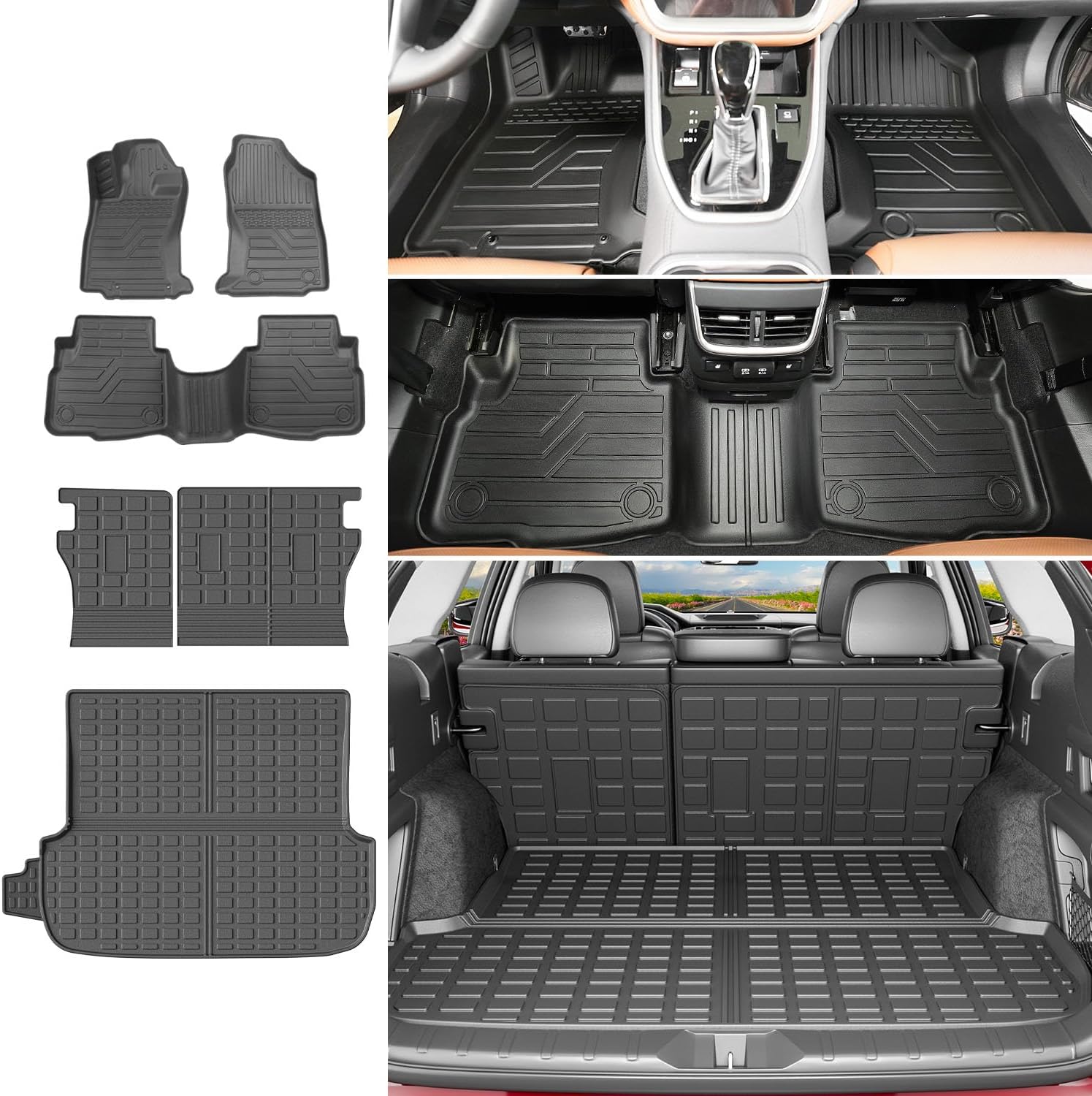 powoq Floor Mats Compatible with 2020-2025 Subaru Outback Cargo Liner TPE Backrest Mat Replacement for 2020-2022 2023 2024 2025 Subaru Outback Accessories(Upgrade Trunk Mat+Backrest Mat+Floor Mat)