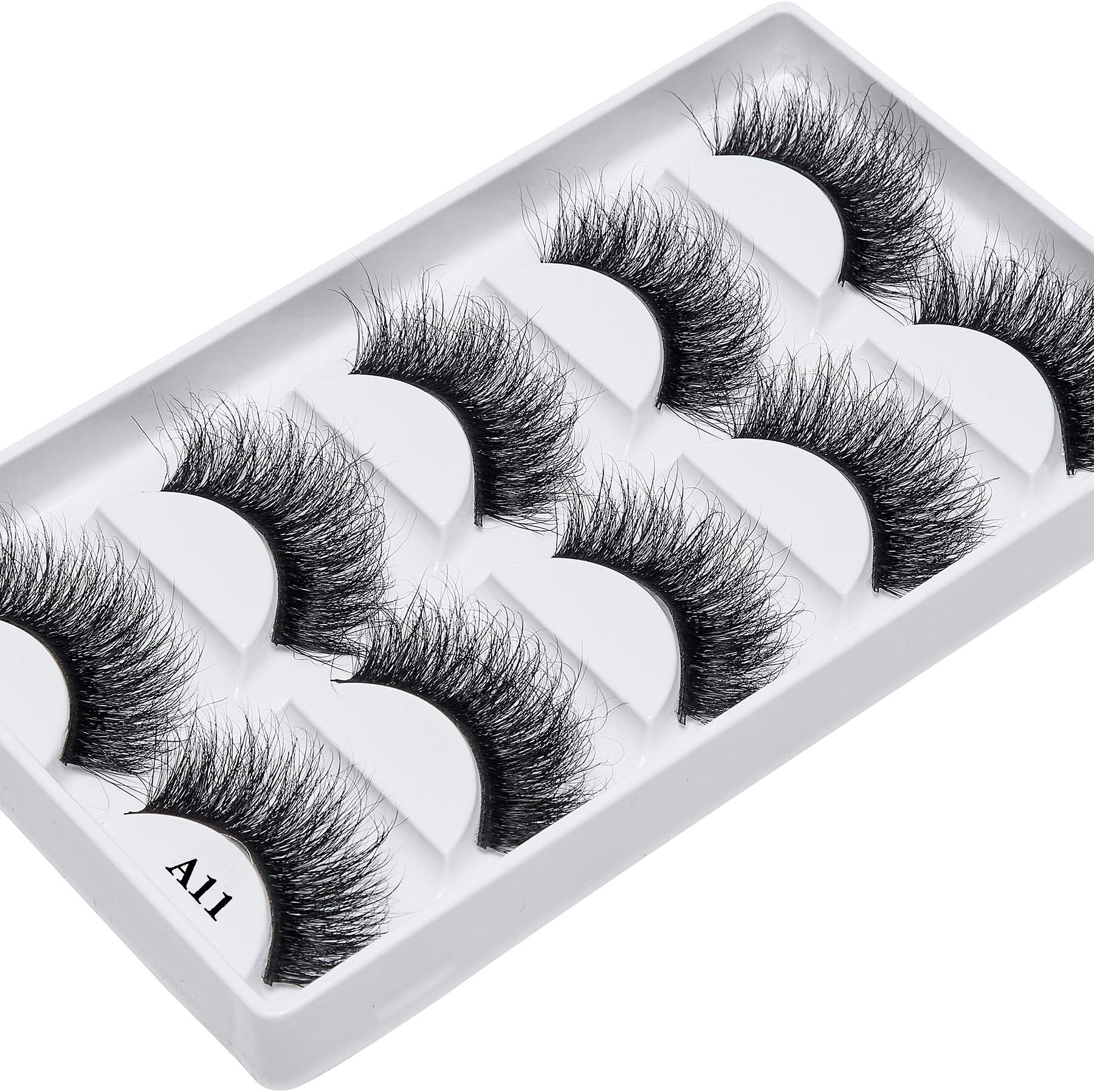 3D Mink Lashes,100% Real Siberian Mink Fur Lashes,Dramatic Cat-Eyes Look,Natural Fluffy Volume Long Wispy Totally Cruelty-Free,Reusable &Handmade Fake Eyelashes 5 Pairs (A11)