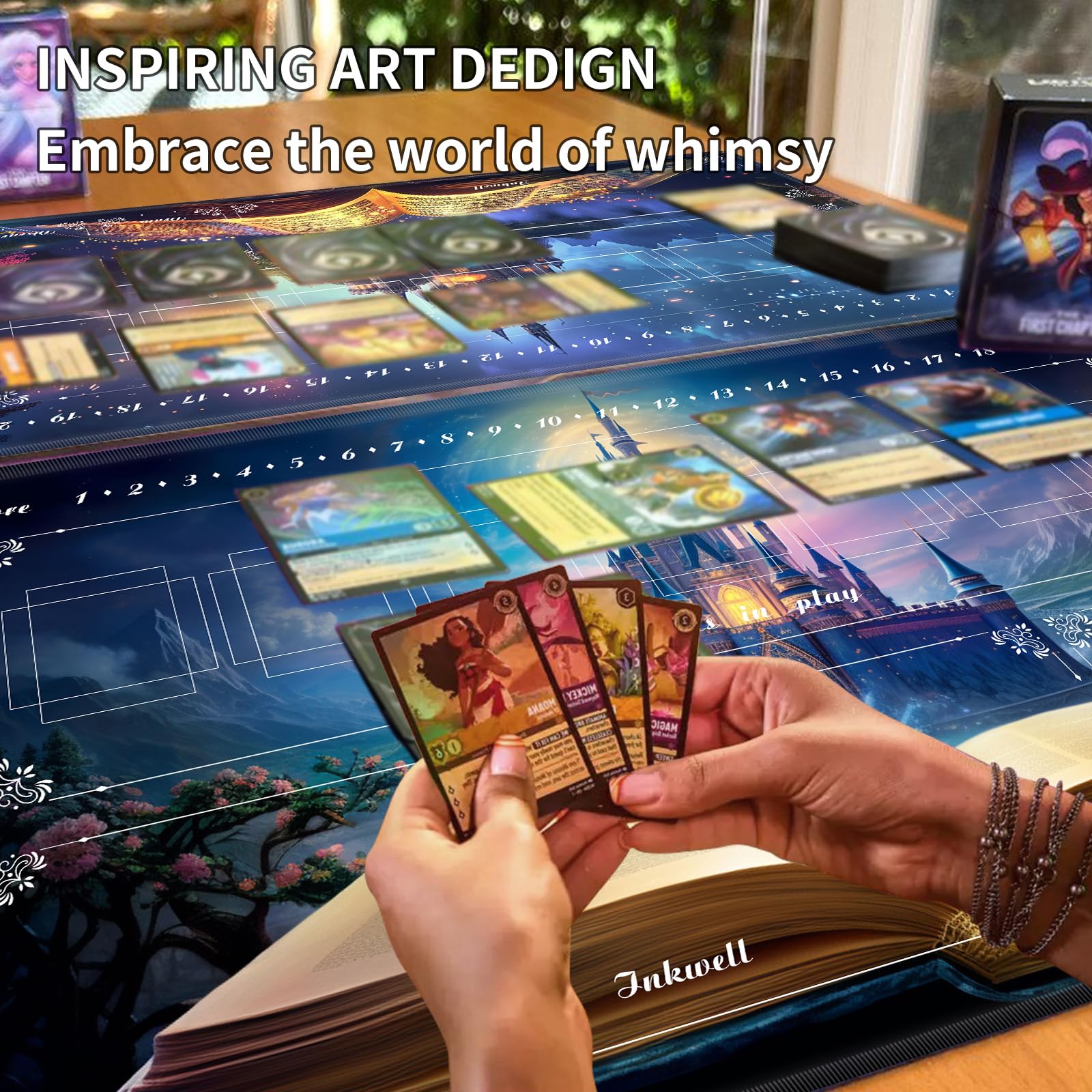 Tappetino da gioco con zone per giochi di carte, compatibile con carte Lorcana TCG Tappetini da gioco 61 x 35,6 cm Commander Deck Gaming Duel Mat Card Gameplay Mats per principianti, Magic