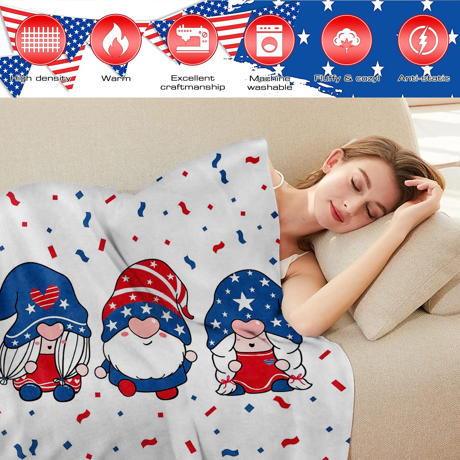Manta De Franela Patriótica Con Gnomos - Tamaño 30x40 Pulgadas, Felpa Suave, Ideal 4 De Julio O Día De Los Veteranos, Lavable