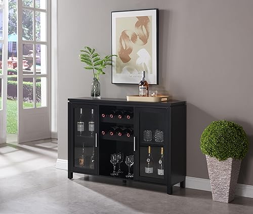 Kings Brand Furniture - Armario de almacenamiento para bar de vinos, aparador buffet con estante para vino y copas - para cocina, sala de estar,
