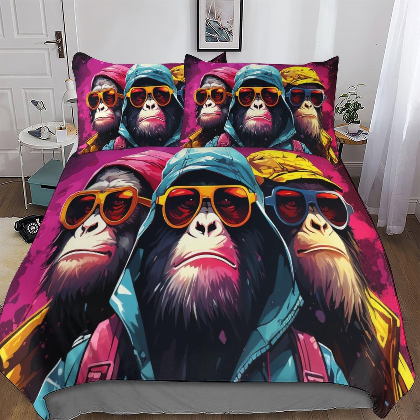 Housse de couette singe 3D 220x240 cm avec 2 taies d'oreiller