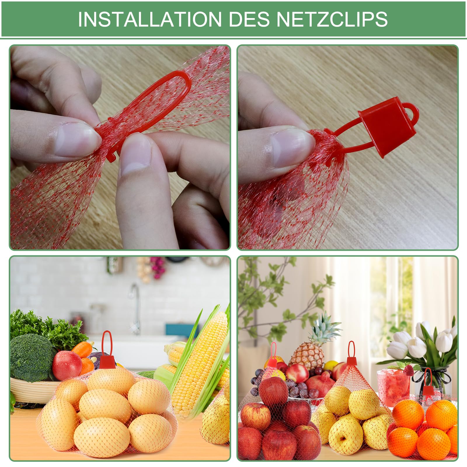 Sac Filet Réutilisable pour Légumes Noix Fruits Œufs avec Boucle Rouge