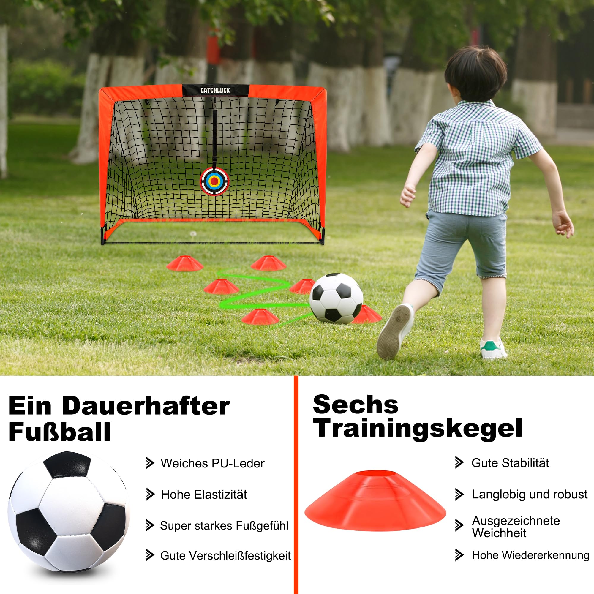 Fussballtore für Garten Kinder Tor Fußball Trainingsset mit Pop-Up 2er Set für Indoor/Outdoor Spiele für Kinder, Inklusive Fußball Größe 3, 9 Trainingskegel, Ballpumpe und Tragetasche