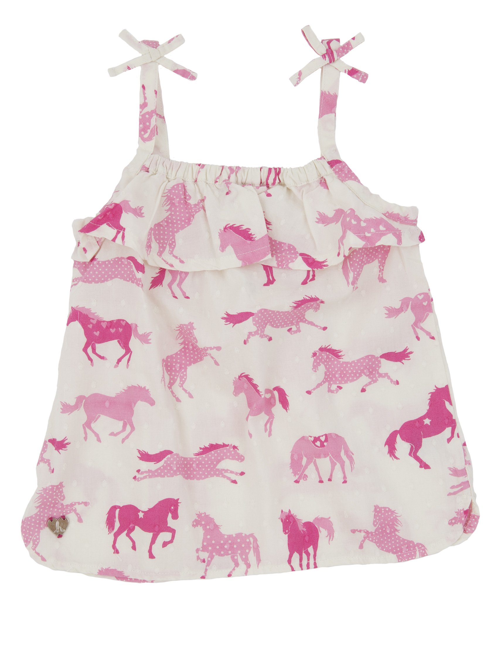 Hatley Girls' Little Ruffle Tank Top Hearts and Horses