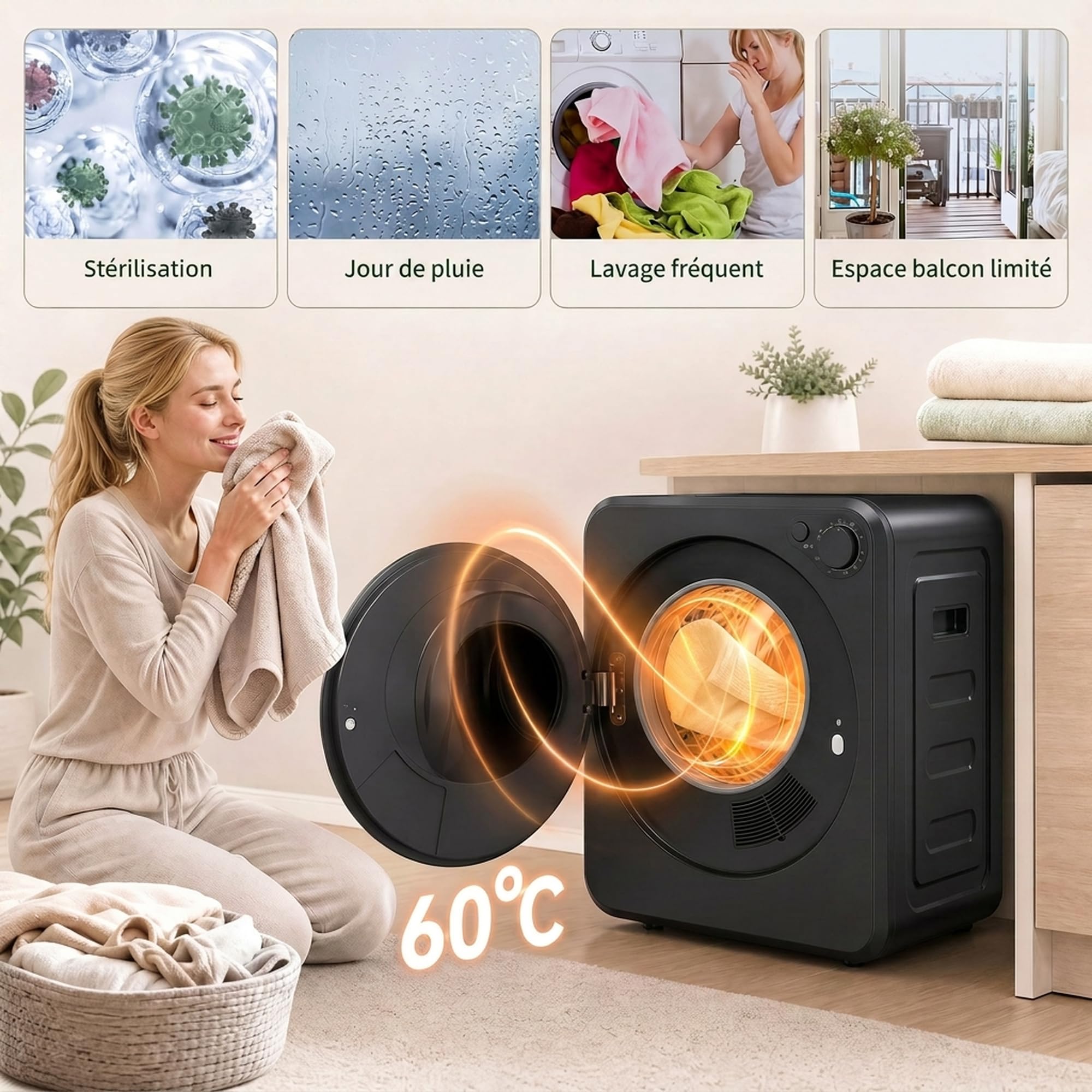 HOMCOM Secadora portátil de carga frontal, 4 kg de ropa húmeda/2,5 kg de capacidad de secado, 2 potencias 400 W/800 W, 240 V, compacta para piso, caravana y hogar, negra