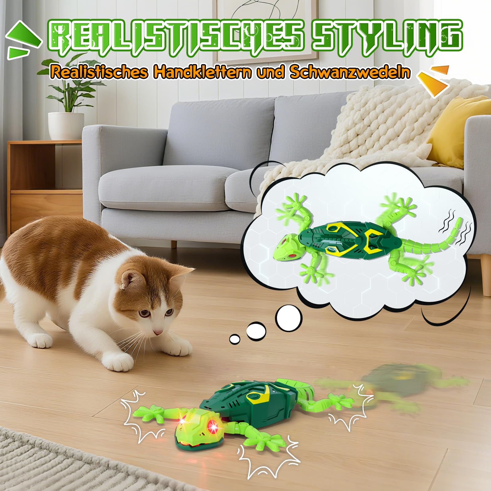 Charmofun Gecko Wandflitzer, Ferngesteuerter Gecko an der Wand Spielzeug, Mit Leuchtenden Led-Augen, Realistische Bewegungen, Interaktives Roboter Spielzeug für Kinder ab 3 Jahren (Grün)