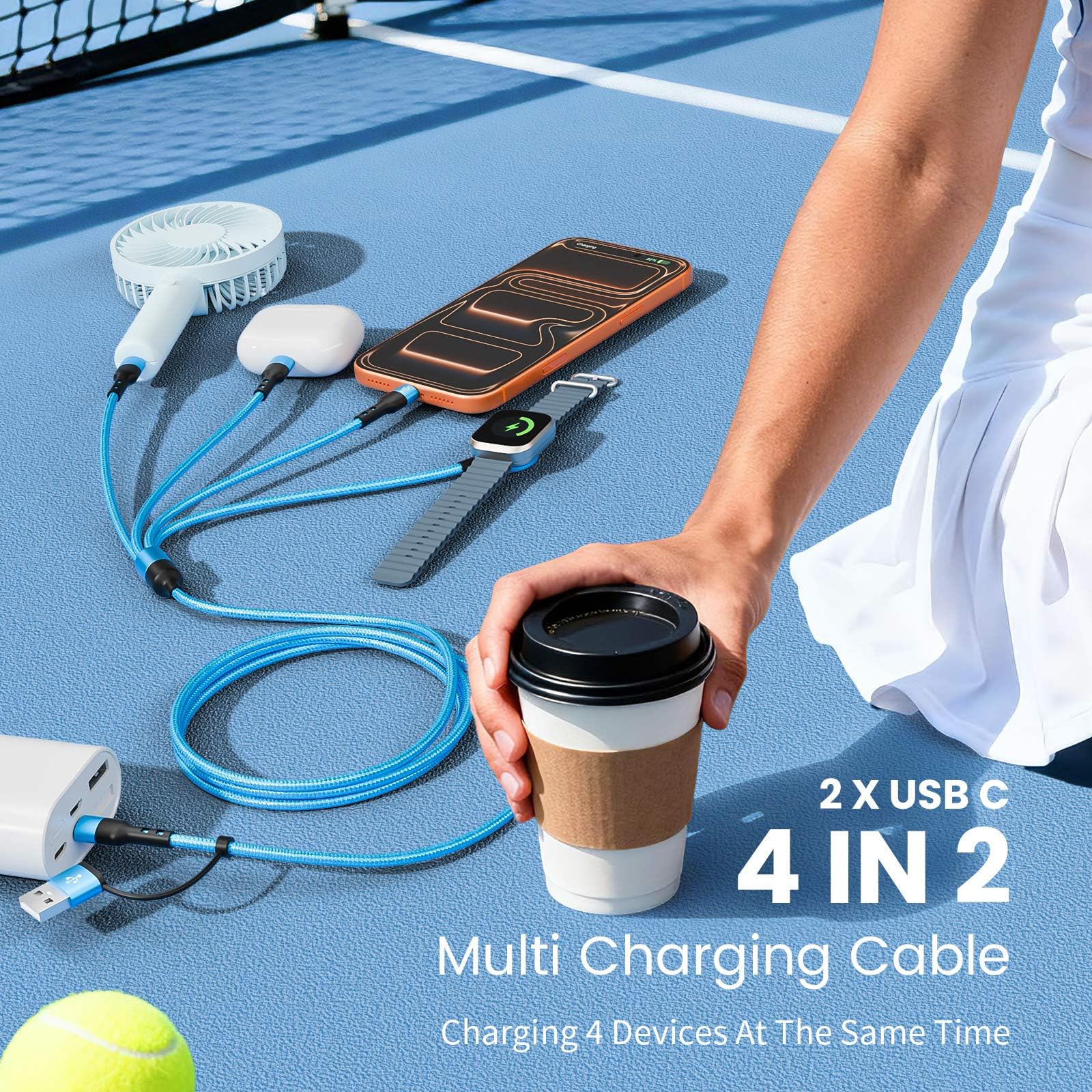 Cruise Travel Essentials 2026, doppio cavo di ricarica USB C 4 in 2, 1,5 m, ingresso USB A/C, trasferimento dati porta 1 C, caricabatterie iWatch e IP, ricarica simultanea per iPhone 17-11, iPad