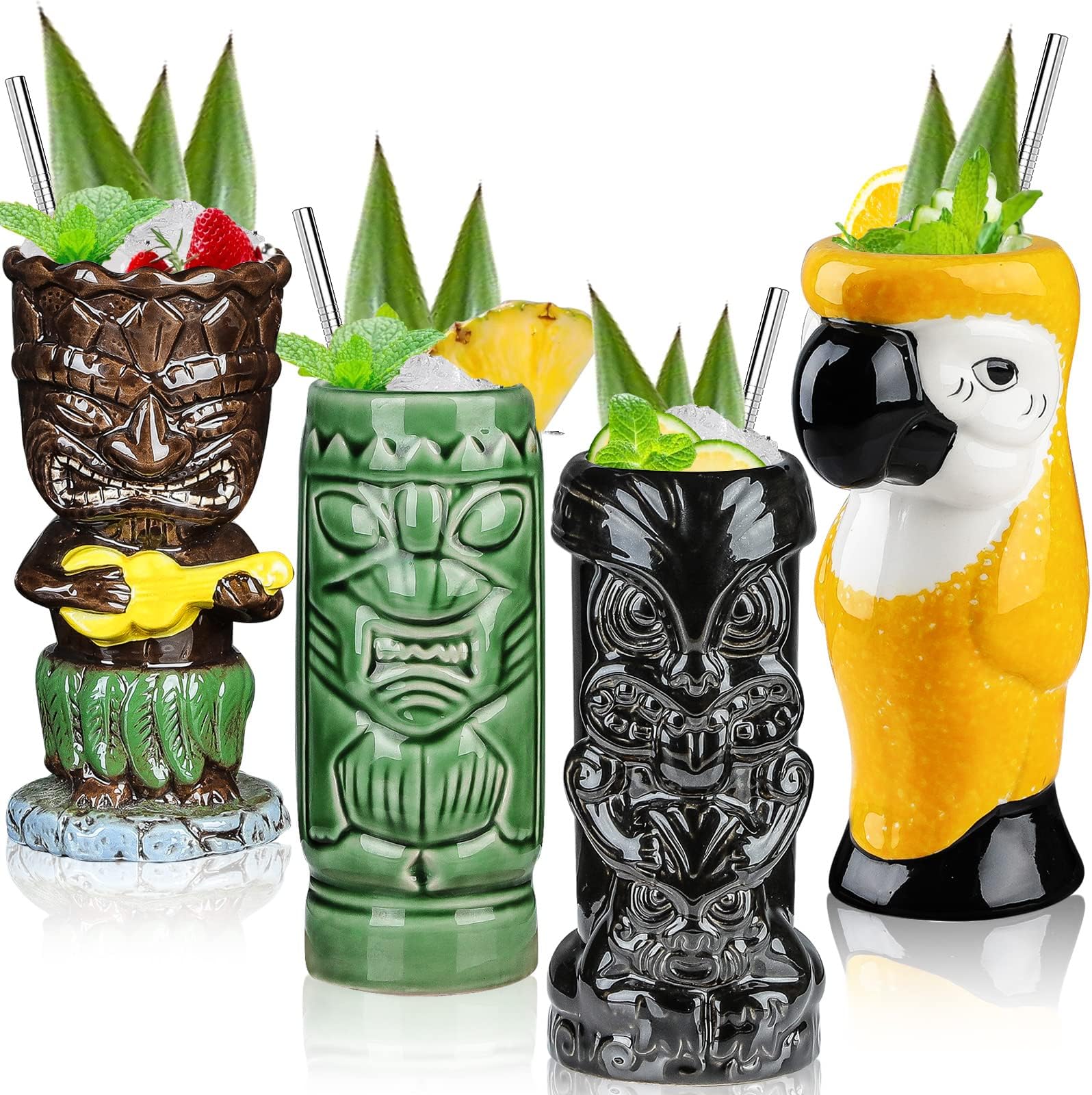 CKB LTD Set van 4 gekleurde Tiki Bar cocktailglazen
