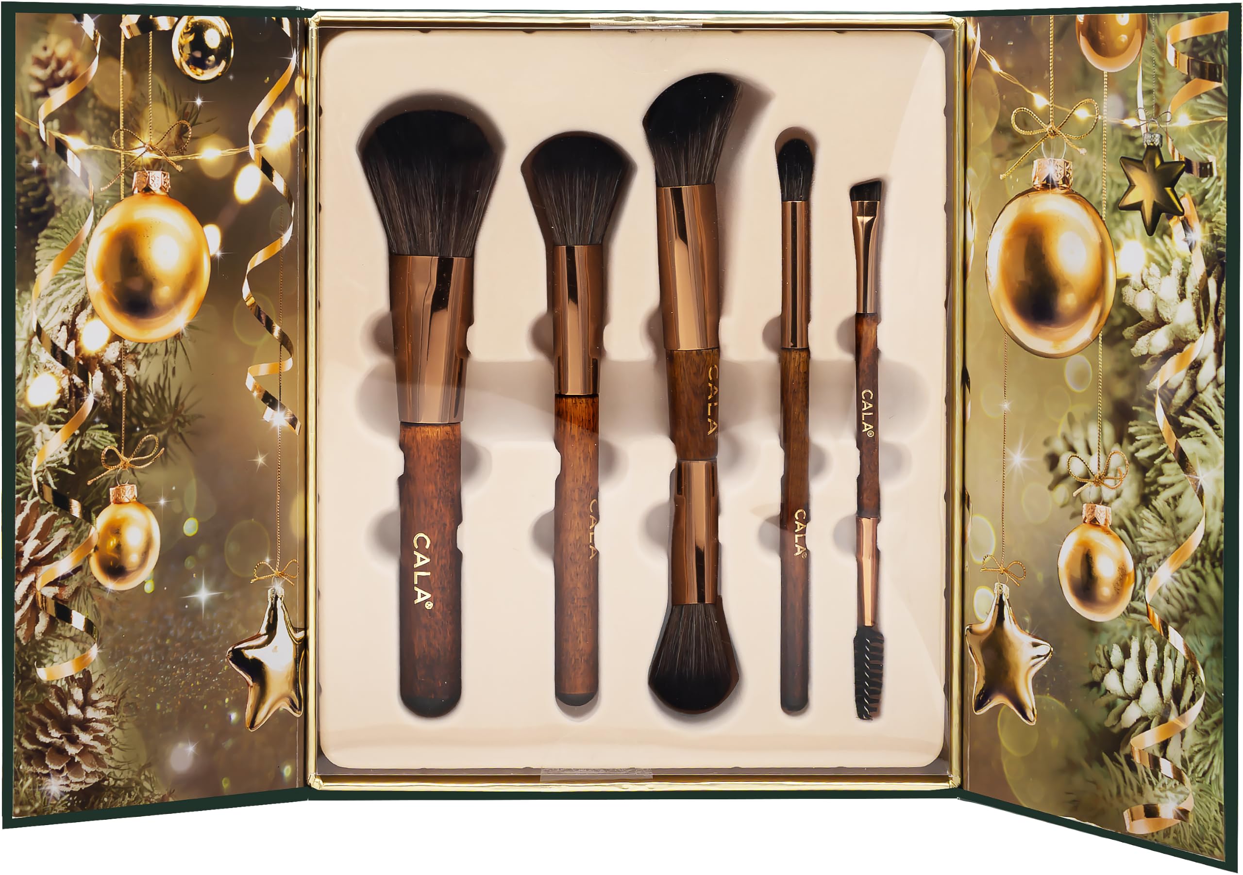 CALA Truffle Delight - Set di 5 pennelli da trucco (Holiday Limited Edition | Pennello per contorno e fard, pennello per sopracciglia a doppia estremità