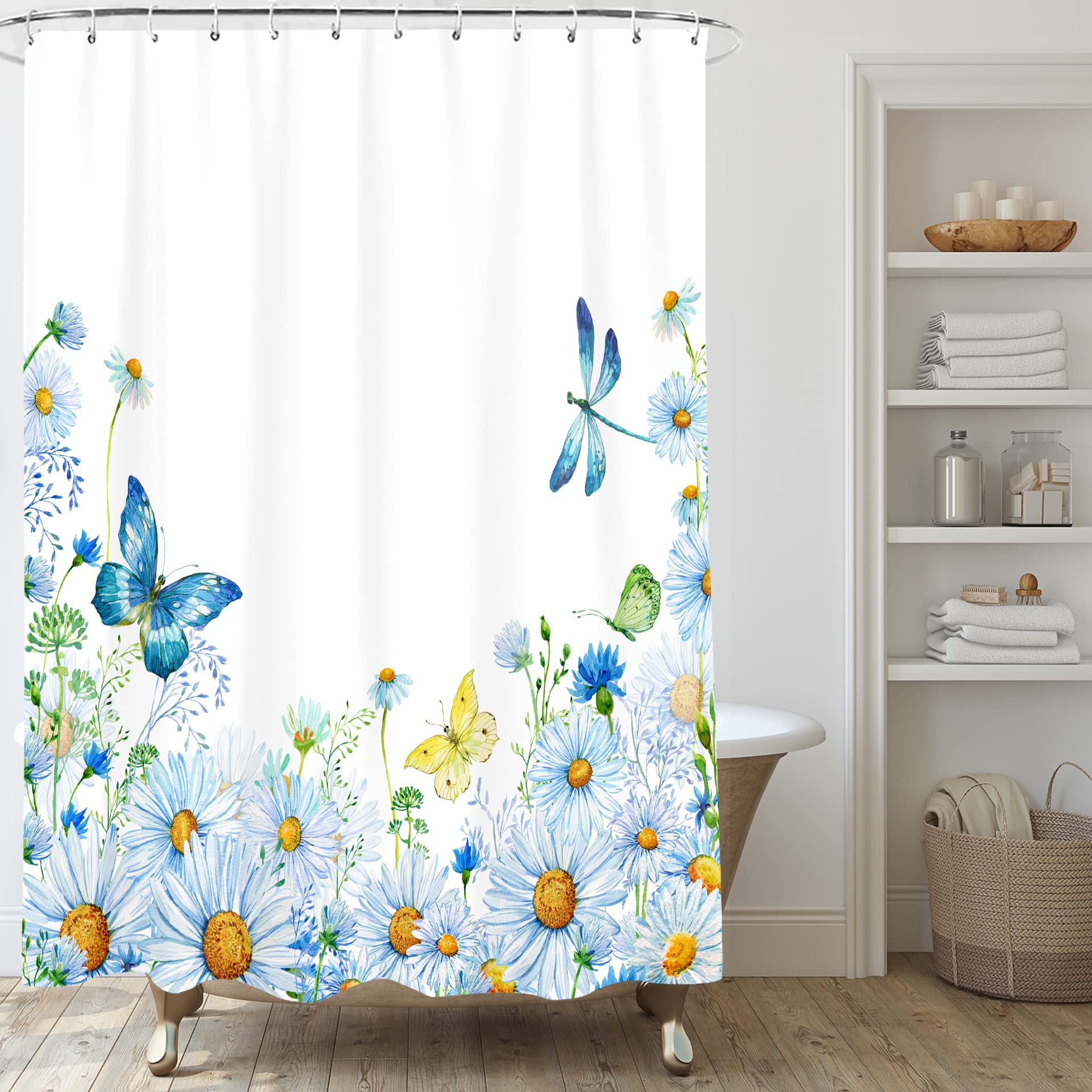 Rustikaler Duschvorhang Bauernhof-Design - 91x183 Cm, Türkisblau/gelb, Wasserdicht, Inkl. 12 Haken
