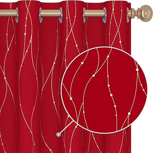 Miniatura 10 de Deconovo - Cortinas blackout con patrón de constelación, estampado metálico, ojales y bloqueo de luz para ventana de sala, 2 paneles