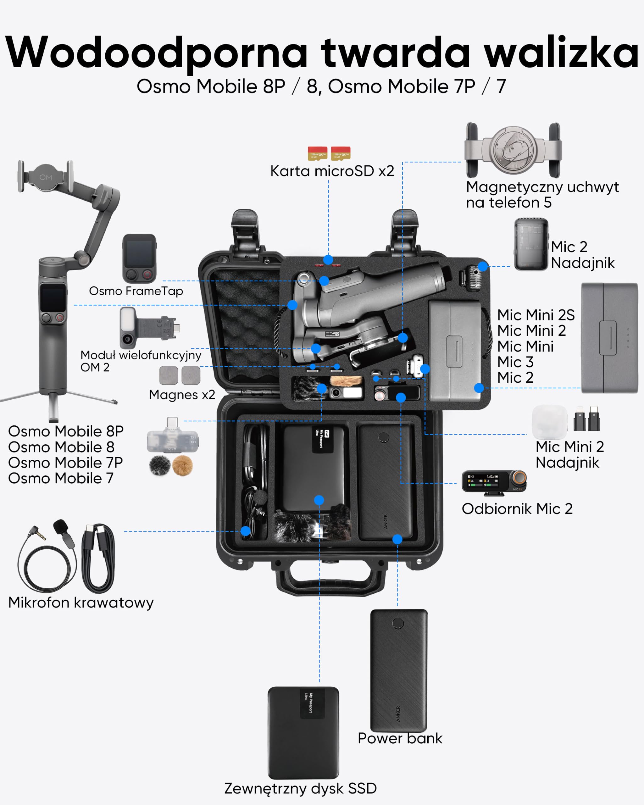 Lekufee Wodoodporna Walizka do DJI Osmo Mobile 8P Stabilizatora Gimbal