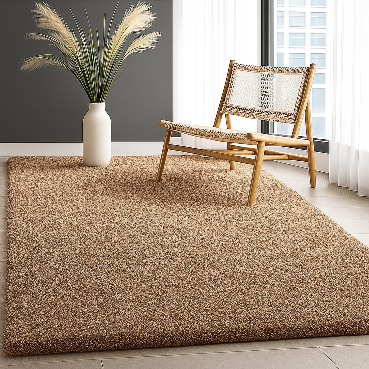 PHP Shaggy Rugs for Indoor - Super Soft Fluffy Thick Pile Non-Shedding Large Area Rug for Bedroom Living Room Tv Lounge Kitchen Carpet Mats (Beige, 200cm x 290cm (6ft 8" x 9ft 7") โ image 1