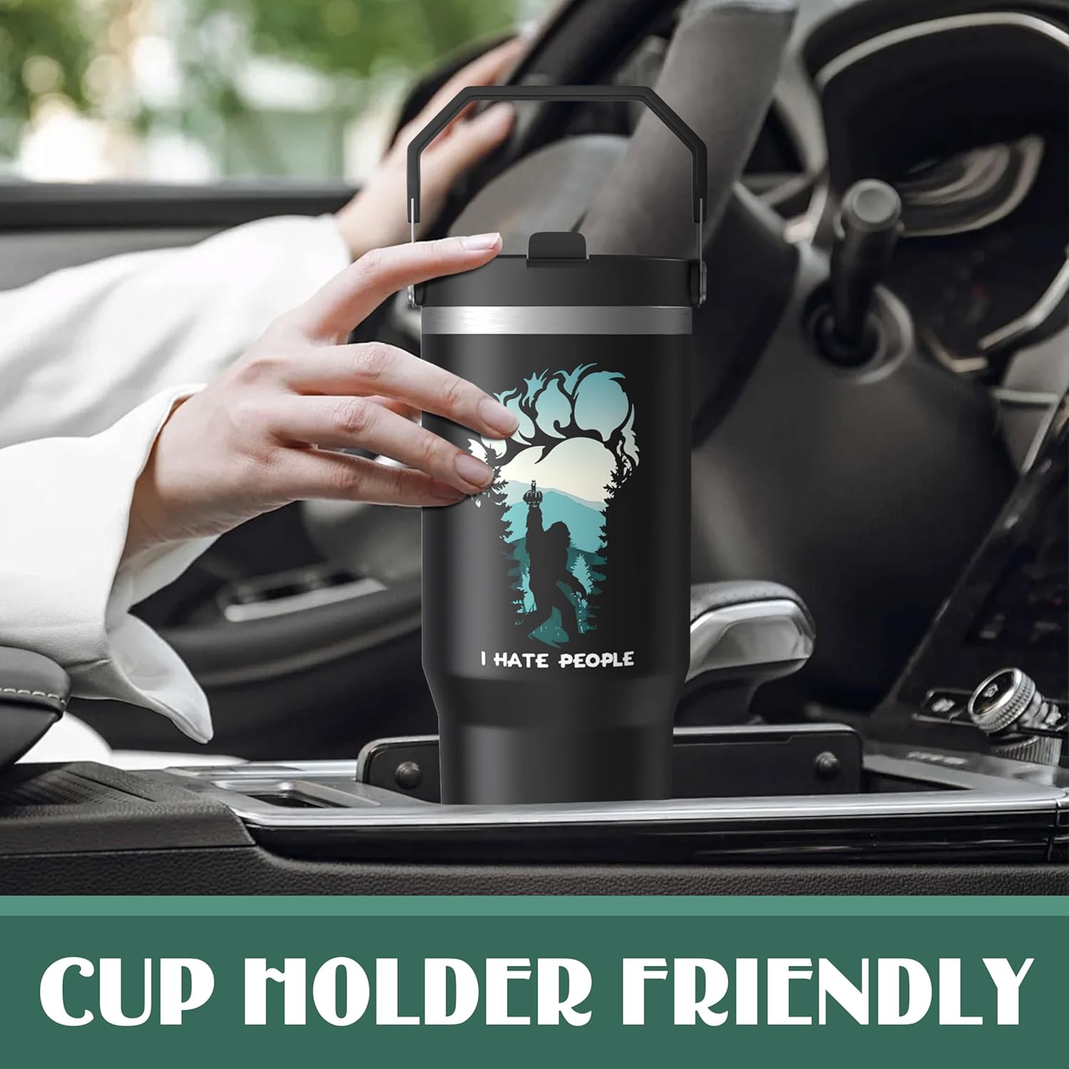 Sasquatch Tumbler with Handle Travel Mug Bigfoot Coffee Cup Big Foot Gifts for Men Women Funny Bigfoot Glass Mountain Print (Jungle, 30oz) - Image 5