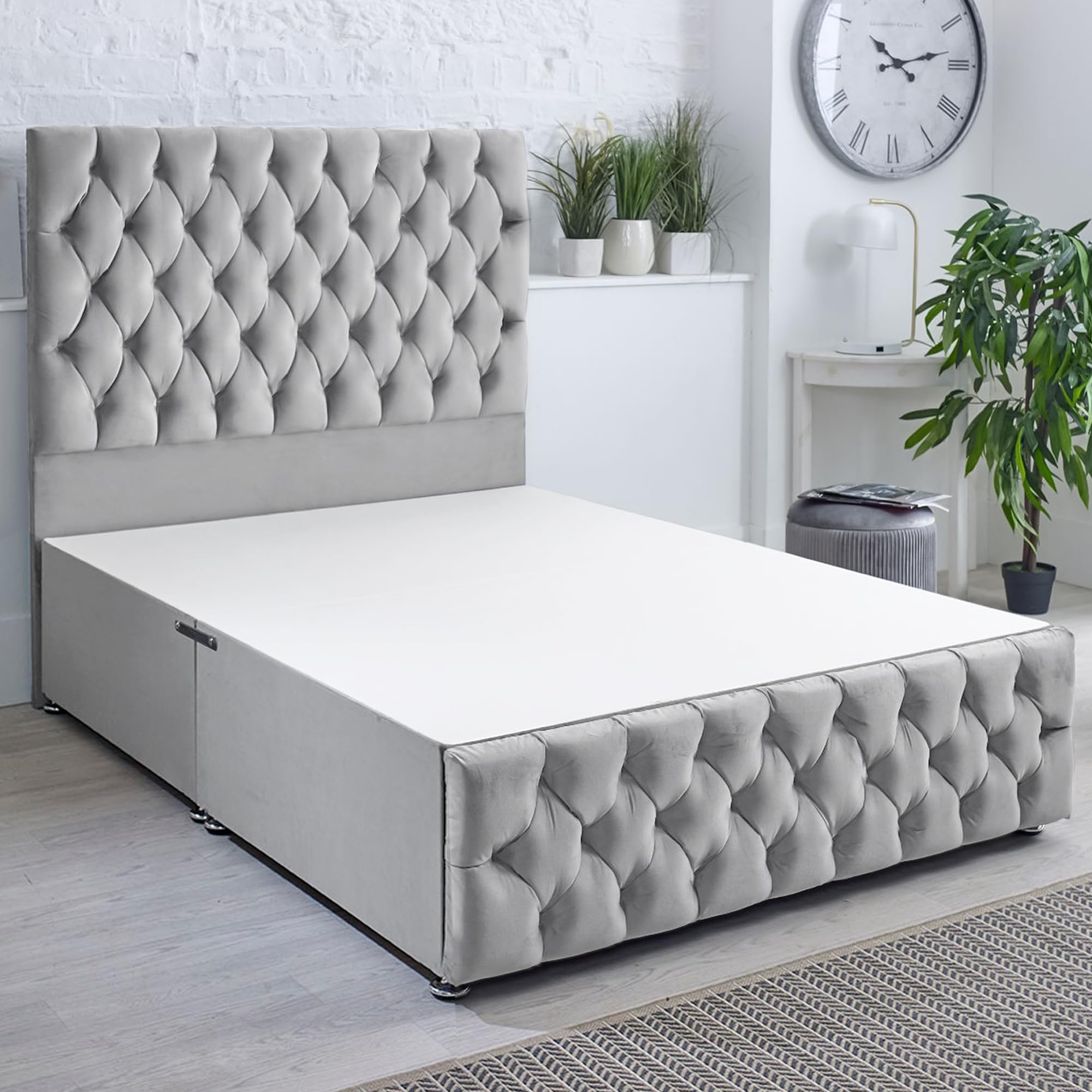 ComfoRest - Elegant 6FT Super King Divan Base NO DRAWER | Durable Frame with Sturdy Support | Functional Design for Spacious Interiors, Timeless Style for Modern Bedrooms (Silver Plush)