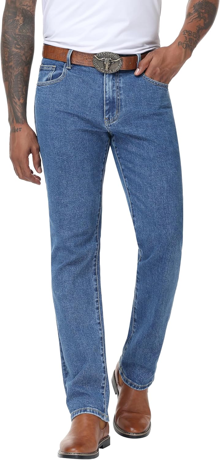 Men's Stretch Regular Fit Straight-Leg Jeans - Cowboy Cotton Fashion Comfort Flex Waist Denim Pants - Image 2