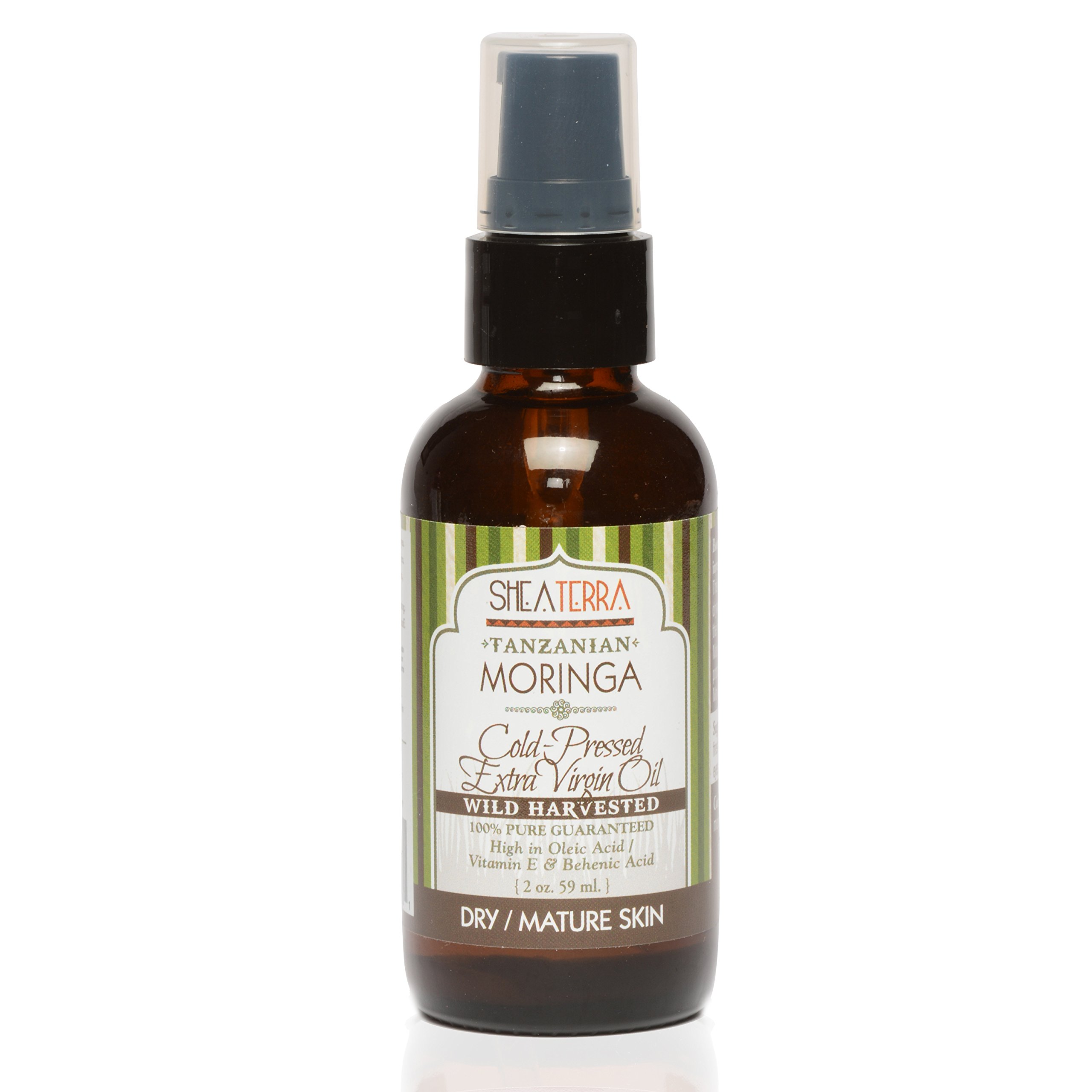 (Moringa, 59ml) - Shea Terra Tanzanian Moringa Cold-Pressed Extra Virgin Oil All Natural & Organic Oil with Anti-septic & Anti-inflammatory Properties for Acne, Dandruff & Damaged Hair Repair- 59ml