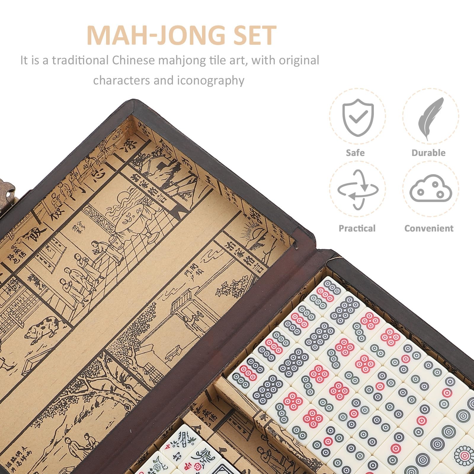SOIMISS Tragbares Mahjong Satz und Papier mit Kasten für Reisen