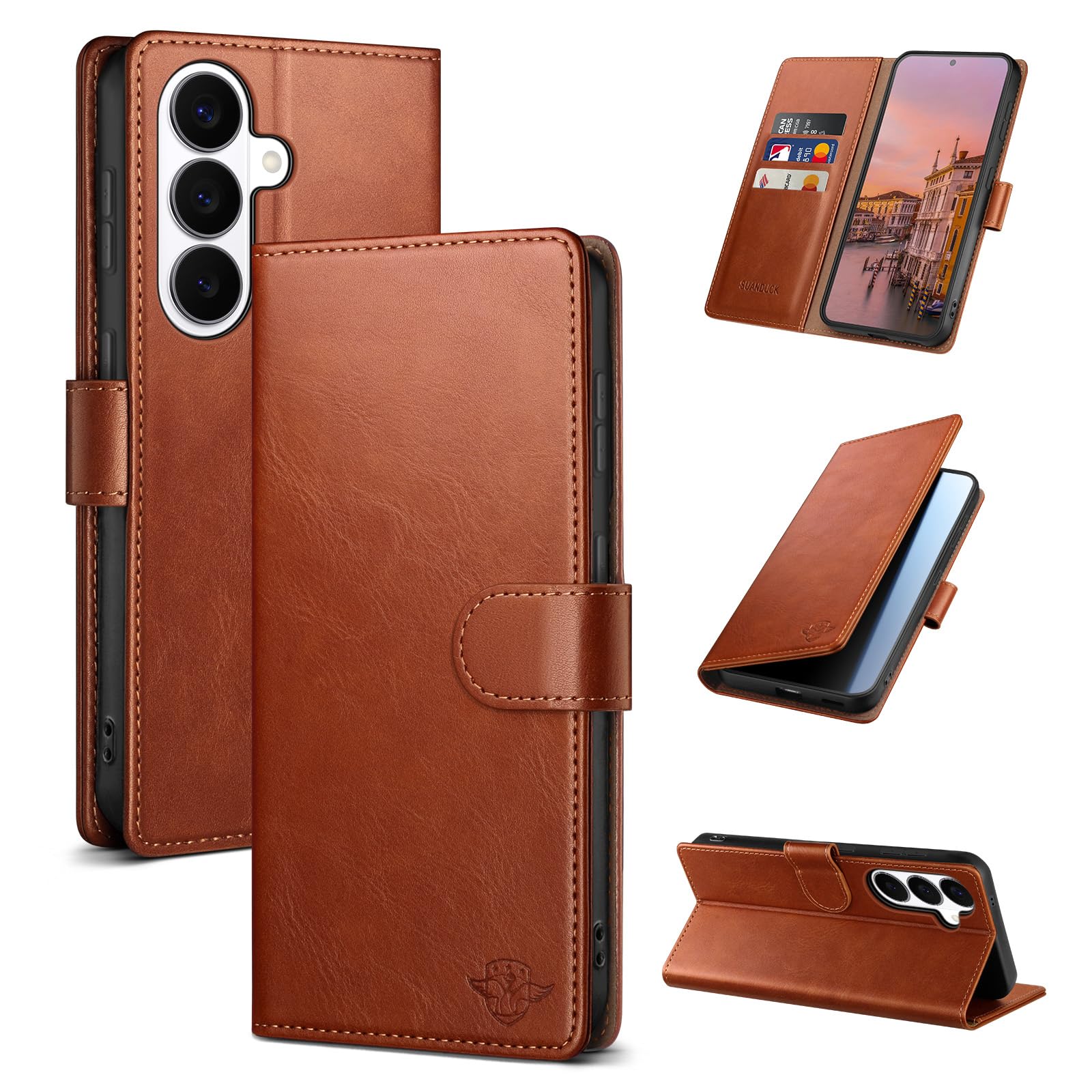 Funda tipo cartera para Samsung Galaxy S26 Plus con tarjetero de crédito con bloqueo RFID, piel sintética, con tapa, para mujeres y hombres, compatible con Samsung S26 Plus, color marrón