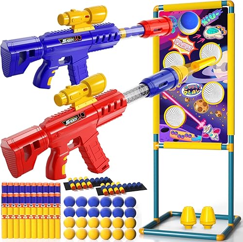 Bennol Juguetes al aire libre para niños 2 unidades de juegos de disparo de bolas de espuma con objetivo 24 bolas de espuma 40 dardos de espuma
