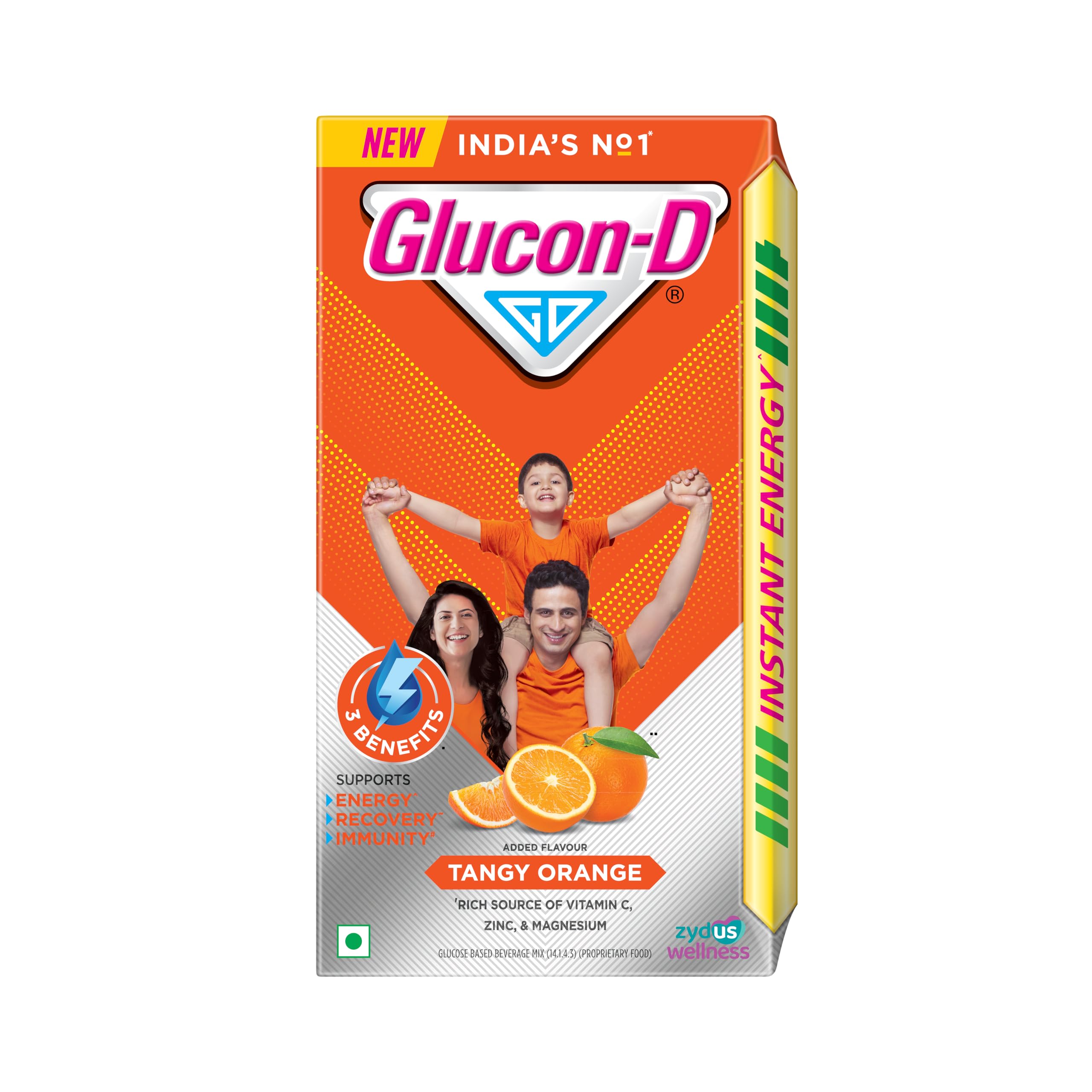 Glucon-D Tangy Orange Glucose Powder (1kg, Refill)| Tasty Orange Flavoured Glucose Drink| Provides Instant Energy| Vitamin C Boosts Immunity, Calcium for Intense Bone