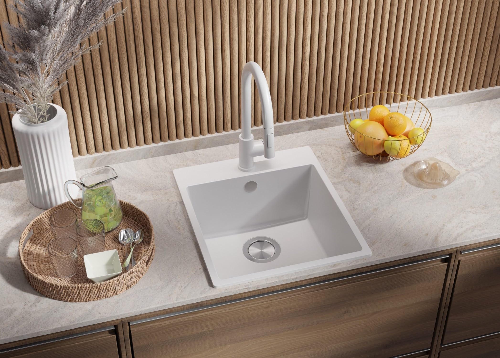 PRIMAGRAN Fregadero Cocina al Mueble 45cm + Kit de desagüe, 43x50cm