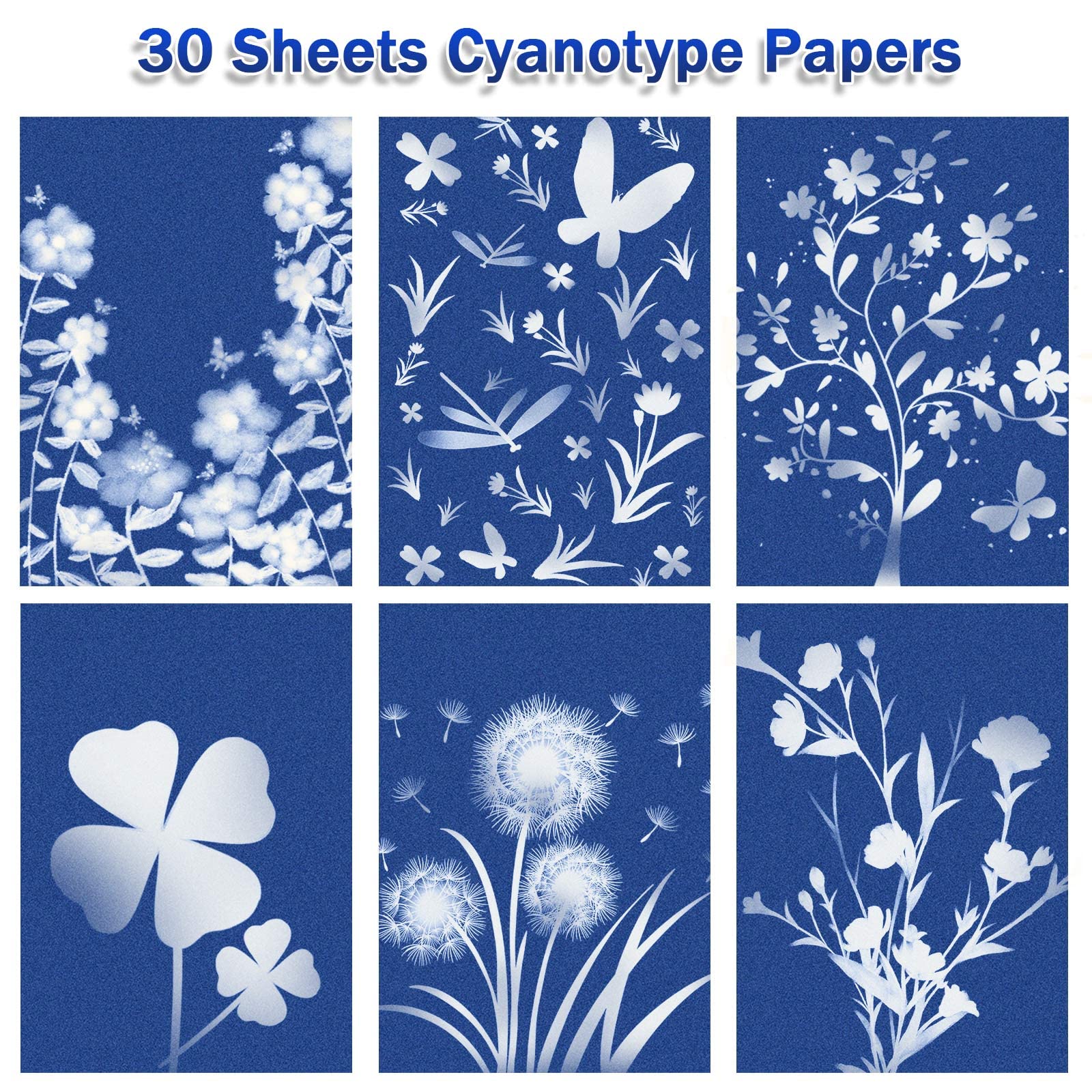 HFATMOS Cyanotype Paper, 30 Pcs Sun Print Paper Kit, High Sensitivity Sun Print Nature Printing Paper Solar Drawing Paper for DIY Arts Crafts Projects(A5 5.8 x 8.3 Inch), White