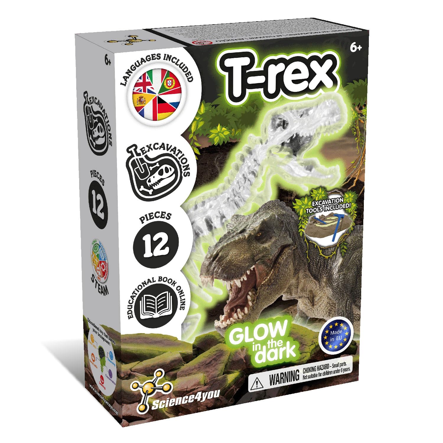Science4you T Rex Excavaciones Fósiles para Niños - Excava y Encuentra Fosiles Dinosaurios que Brillan en la Oscuridad + Juguetes de Dinosaurios para Niños, Juegos, Regalos para Niños y Niñas 6+ Años