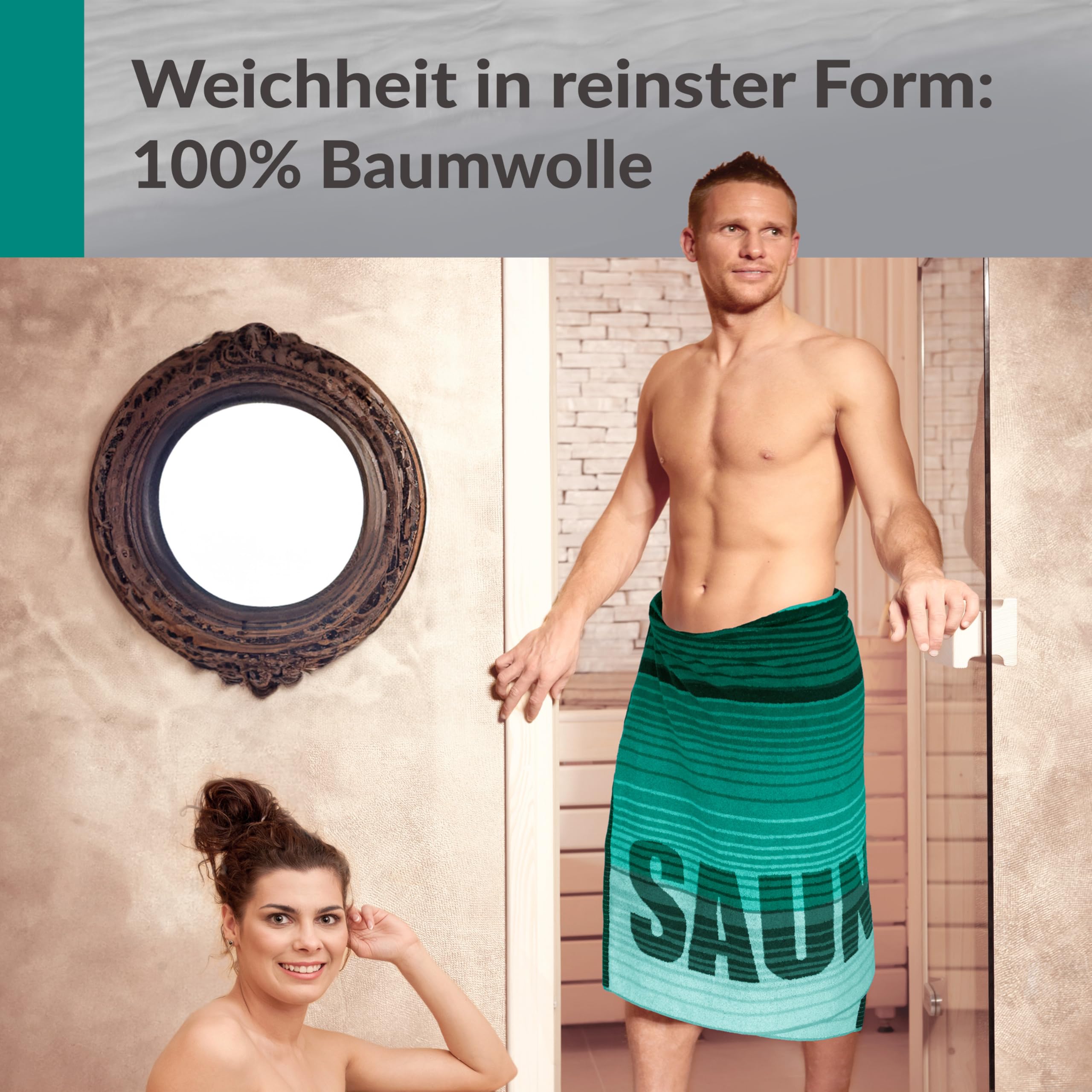 Lashuma großes Saunahandtuch 85x200 cm, Oslo XXL Saunatuch in Türkis Grün | 480 GSM Frottee aus 100 % Baumwolle, saugstark und weich, für Damen und Herren, geeignet für Sauna, Wellness und Bad