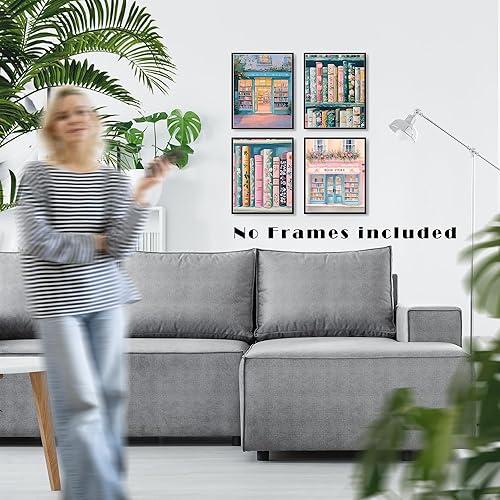Miniatura 3 de LUKIPOM Juego de 4 impresiones artísticas para pared de librería floral rosa vintage de 8 x 10 pulgadas, arte de pared de libros botánicos retro