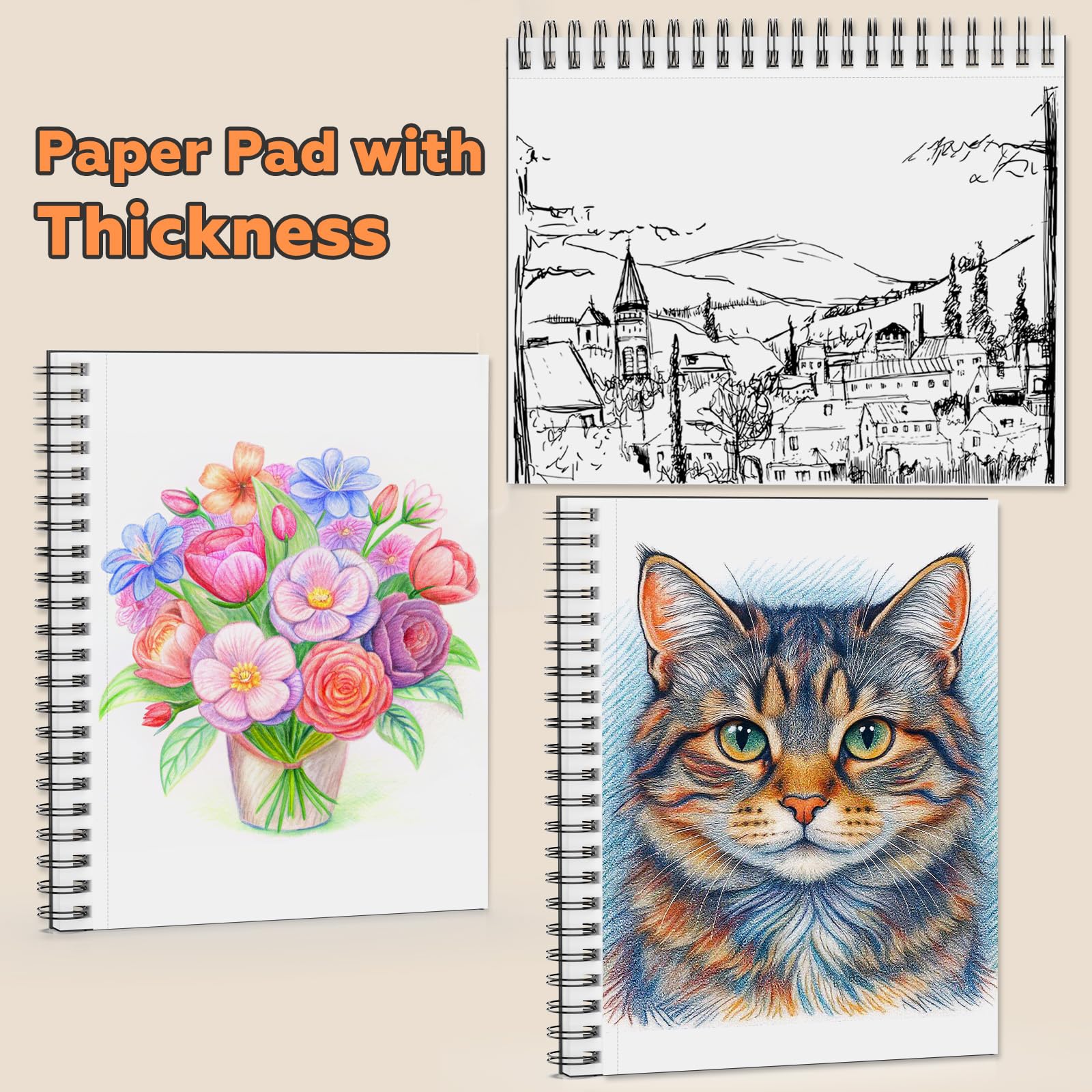 Paquete de 2 cuadernos de bocetos de tapa dura de 5.5 x 8.5 pulgadas y 1 paquete de 9 x 11 pulgadas, 3 paquetes de 80 hojas (68 libras/100 g/m²), cuaderno de bocetos de doble cara, encuadernado en