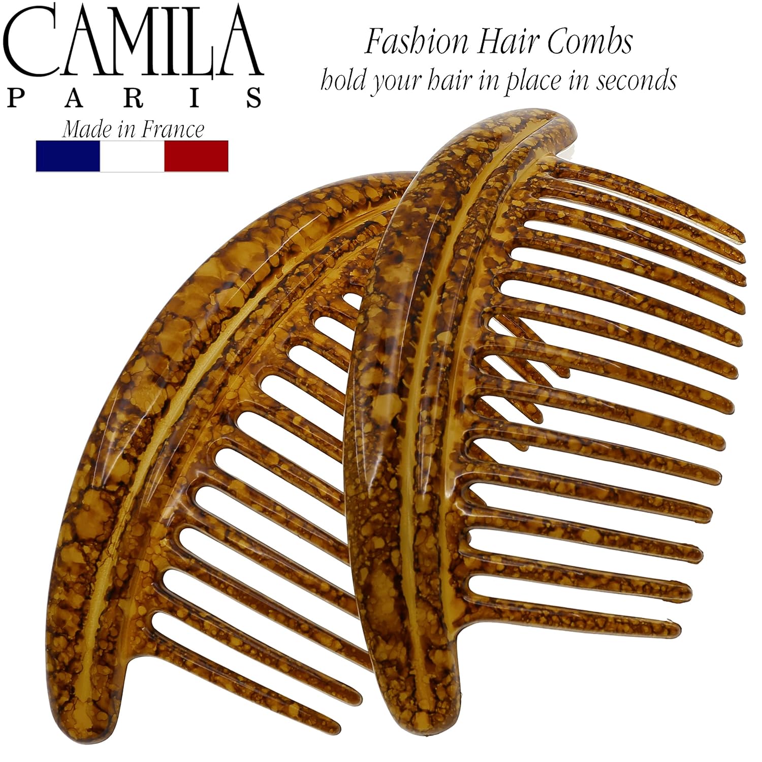 Camila Paris CP3329 French Hair Side Combs Amber Interlocking Combs French Twist Hair Combs, Strong Hold Hair Clips for Women Bun Chignon, Up-Do Styling Girls Hair Accessories Made in France - Image 4