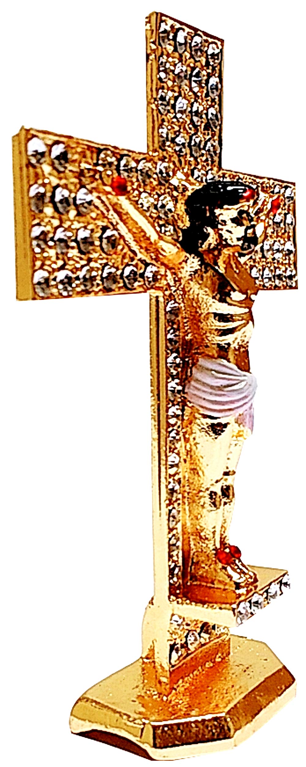 Purpledip Metal Crucifix (Jesus Christ on The Cross) with Glittering Gemstones: For Home, Altar or Car (11743) 3