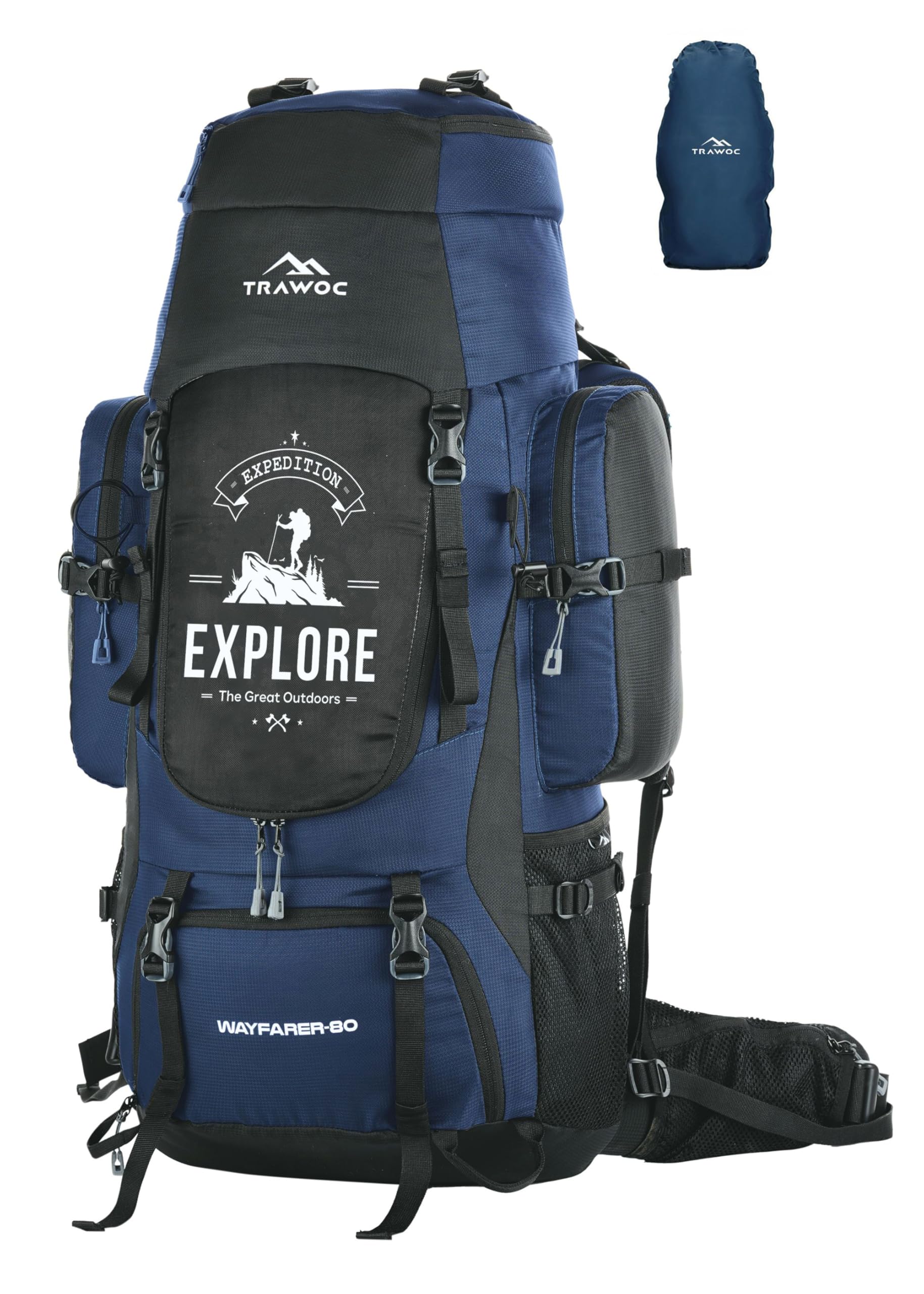 WAYFARER 80L Camping Hiking Trekking Bag Travel Rucksack for Men & Women with Rain Cover/Shoe Compartment BHK004 3 Year Warranty (Navyblue Black)-image-49