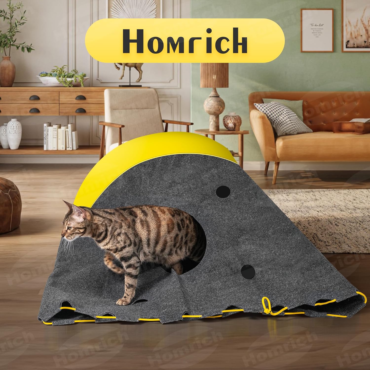 Homrich Interactive Cat Play Bag- Durable Rug for Hide and Seek, Collapsible Hole Mat, Tunnel Sleeping Bag for Indoor Cat- Fun Activity Pet Training Toy
