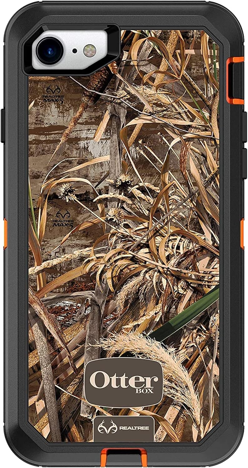 OtterBox Defender Series Case for iPhone SE (3rd & 2nd Gen) & iPhone 8/7 (Only - Not Plus) - Holster Clip Included - Non-Retail Packaging - Realtree Max 5HD (Blaze Orange/Black/Max 5 Design)
