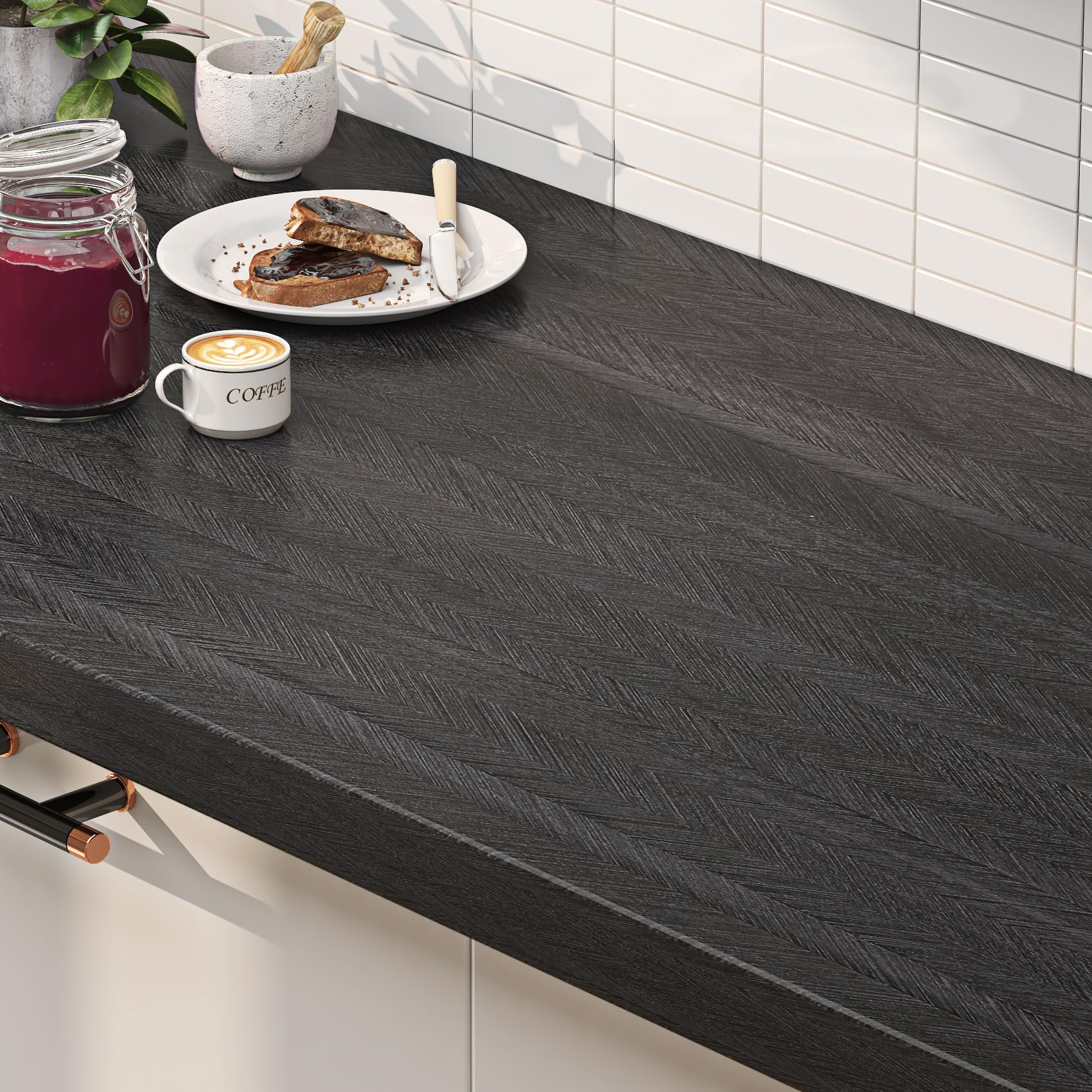 ReWallpaper Black Vinyl Wrap for Furniture Wood Grain Thick Worktop Vinyl Covering Peel and Stick Wallpaper Vintage Dark Wood Contact Paper for Wardrobe Kitchen Cupboards Wall 40CMx3M - Image 2