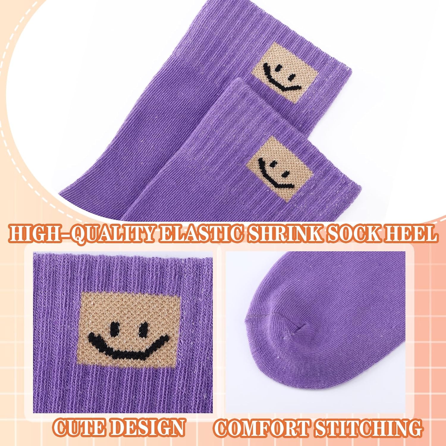 Funtery 20 Pairs Ankle Socks for Women Crew Elastic Ankle Valentines Day Gift Smiling Elastic Length Cotton Cute Crew Socks - Image 4