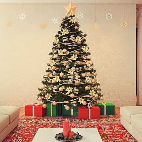 Miniatura 7 de Naler 24 piezas de flores de Pascua artificiales de seda de Navidad con purpurina dorada para árbol de Navidad, coronas, guirnaldas, decoración de