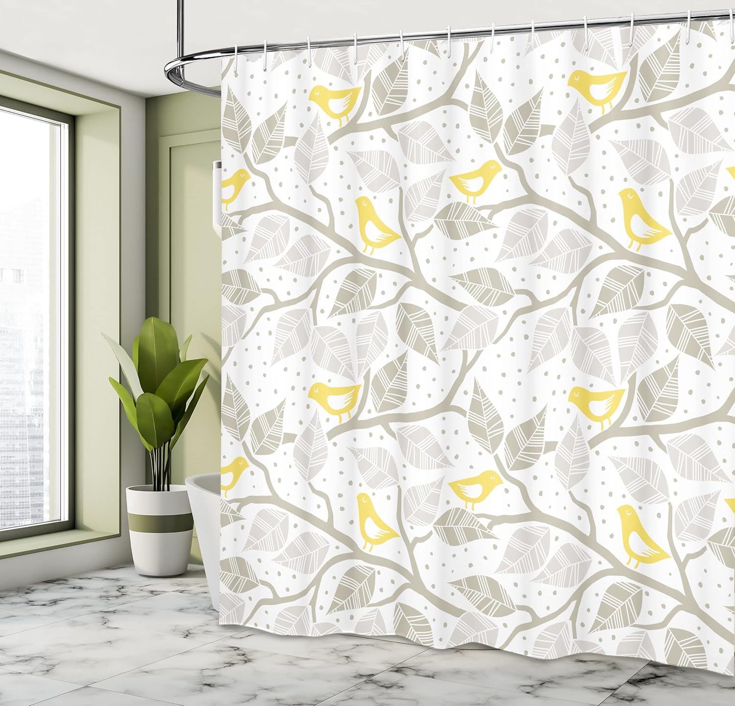 Ambesonne Grey Shower Curtain, Pastel Colored Repetitive Pattern of Irregular Dots Silhouettes Style, Cloth Fabric Bathroom Decor Set with Hooks, 69" W x 84" L, Yellow White