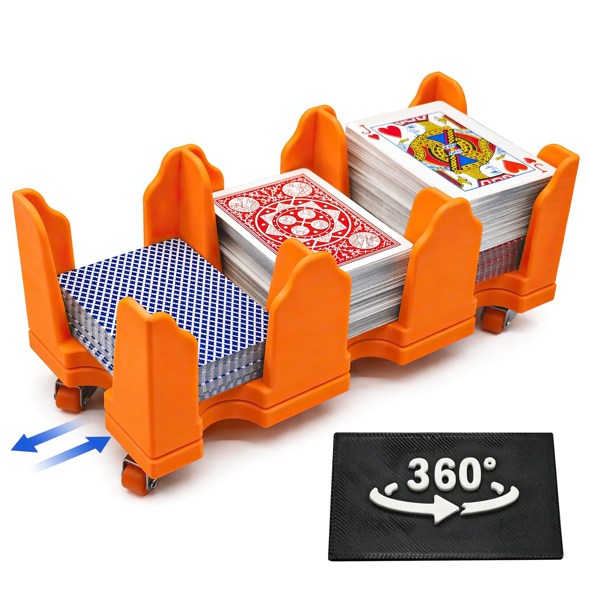 Tarjetero giratorio para juegos de cartas, bandeja giratoria de 360°, organiza múltiples mazos para canasta, póquer y más, ligero, duradero con rotación suave (9 barajas, naranja)