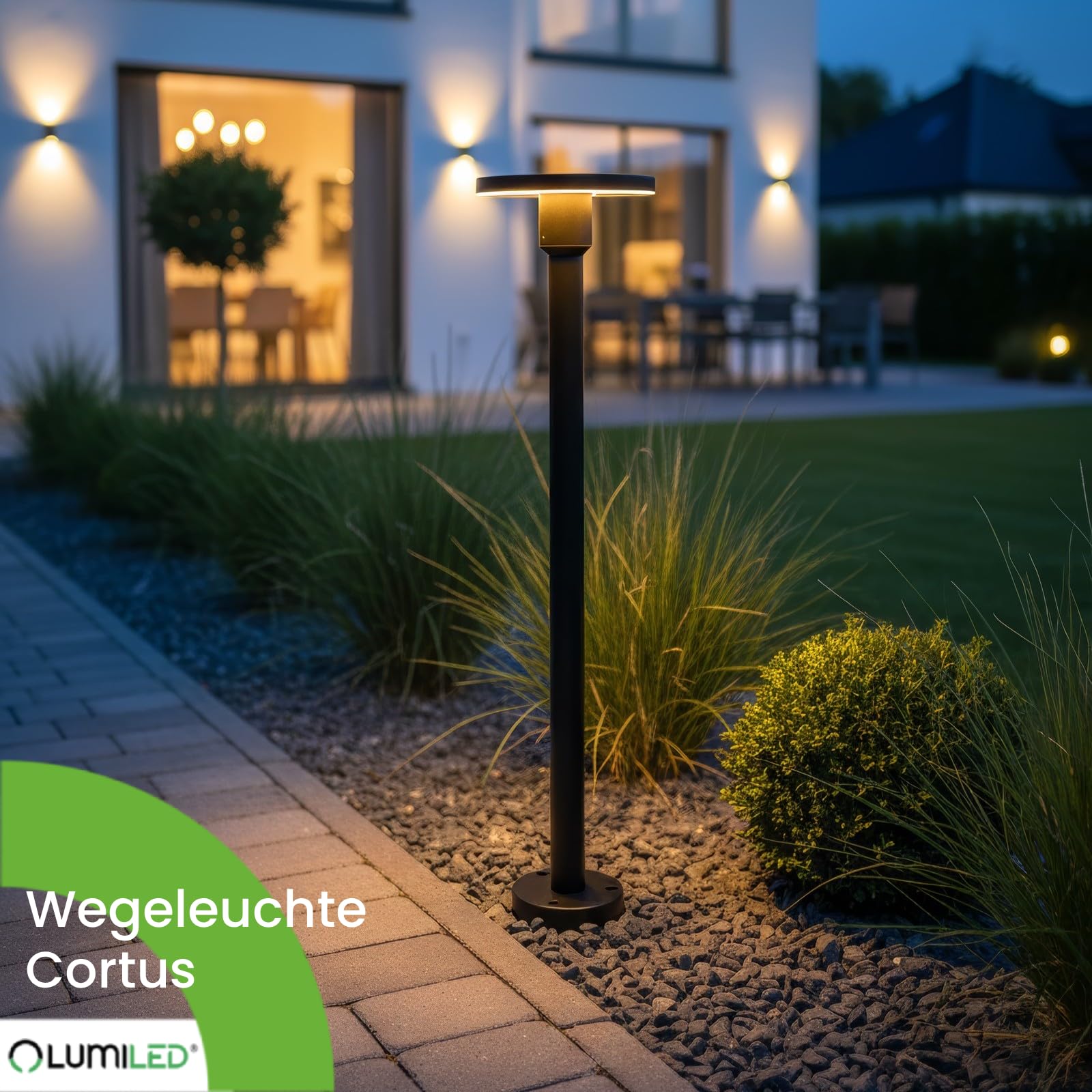 Lumiled LED Wegeleuchte CCT 12W 3000–6500K 80cm IP65 Aluminium Schwarz Pollerleuchte Gartenleuchte Außen Stehlampe wasserdicht Modern Außenleuchte Wegbeleuchtung für Terrasse und Einfahrt