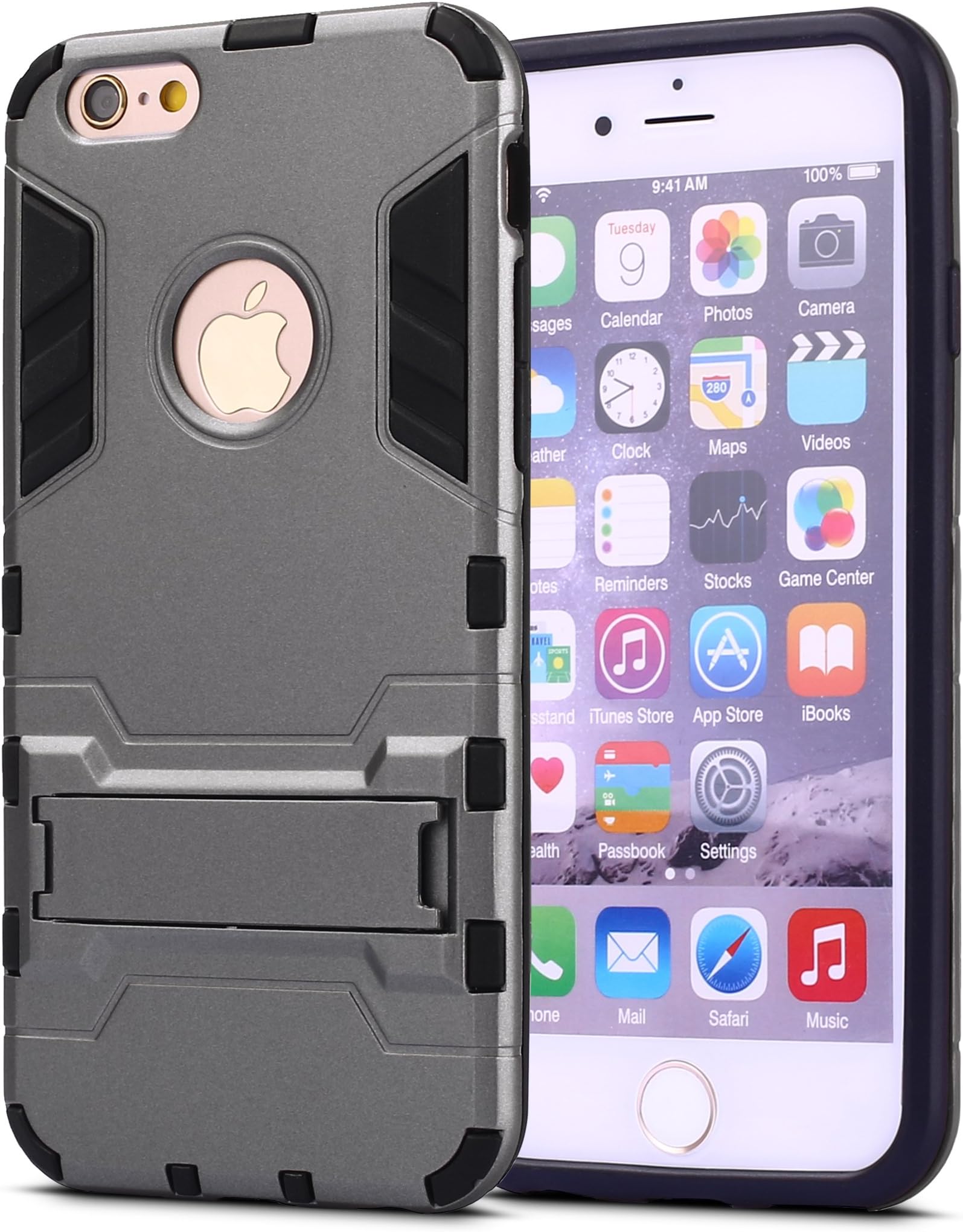 iPhone 6 Plus Case,iPhone 6s Plus case,Ebakx [Ironman Kickstand] Heavy Duty Hybrid Dual Layer Armor Defender Full Body Protective Case Cover for Apple iPhone 6s/iPhone 6 Plus case, (Silver) (Silver)
