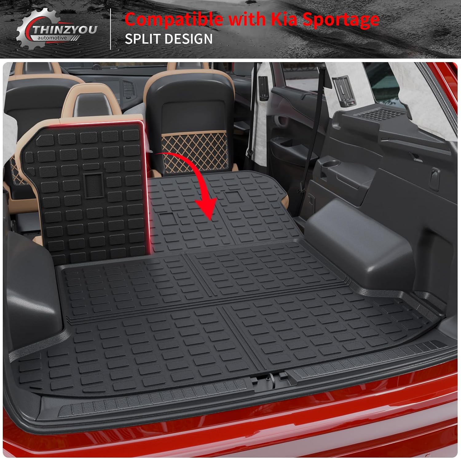 Cargo Mat Compatible with 2023 2024 2025 2026 KIA Sportage Cargo Liner Trunk Liner TPE Back Seat Cover Protector 2025 Sportage Accessories Non-Plug-in Hybrid (Trunk Mat+Backrest Mats) - Image 5