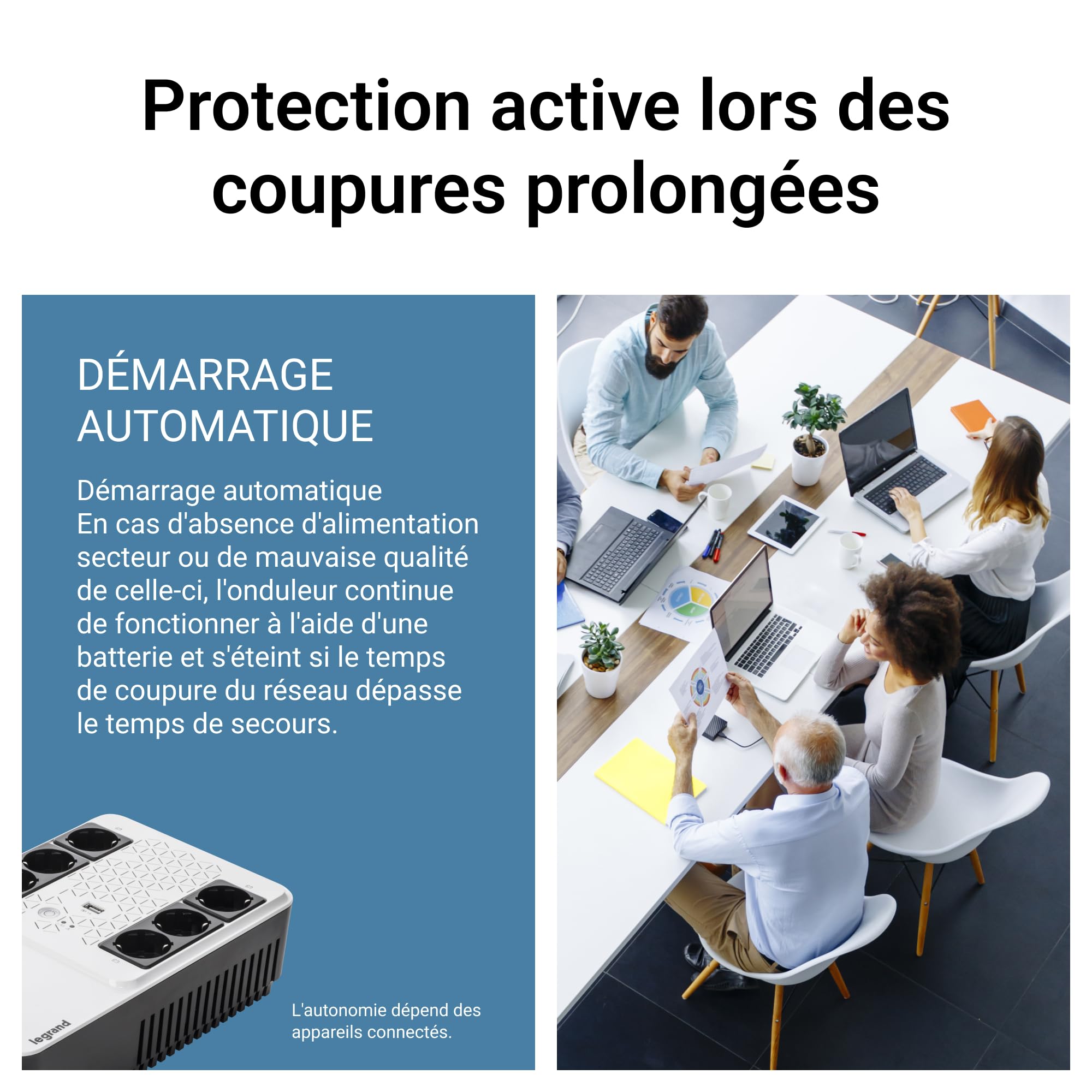 LEGRAND | UPS Keor Multiplug 800 FR, Onduleur Monophasé Avec 6 Prises, Protection Contre Les Surtensions, Autonomie De 10 À 15 Minutes