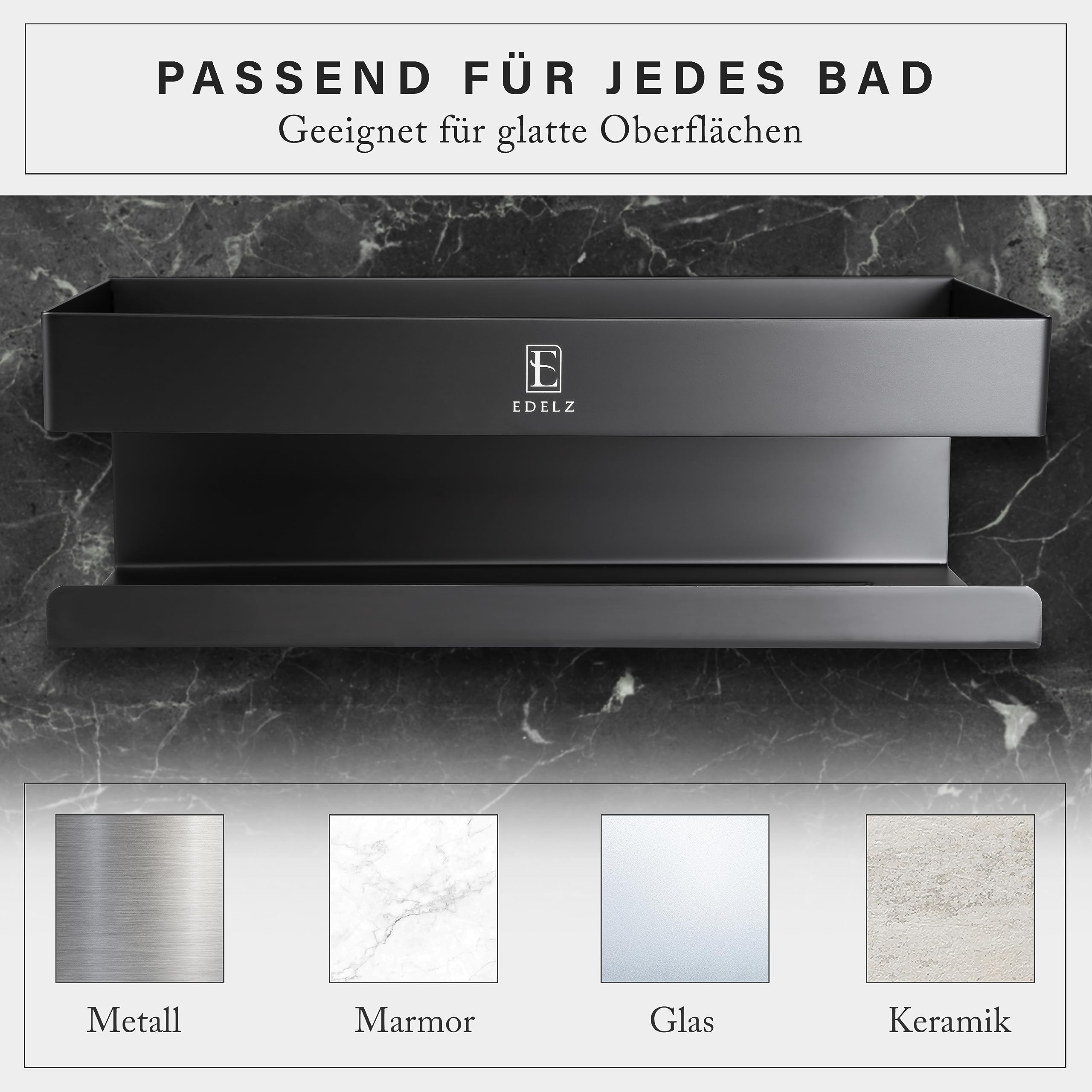 Intirilife zelfklevende doucheplank in zwart - 23 x 10,5 x 8 cm - doucheplank zonder boren, shampoohouder douchemand wandmontage badaccessoires mand - roestvrij, roestvrij stalen