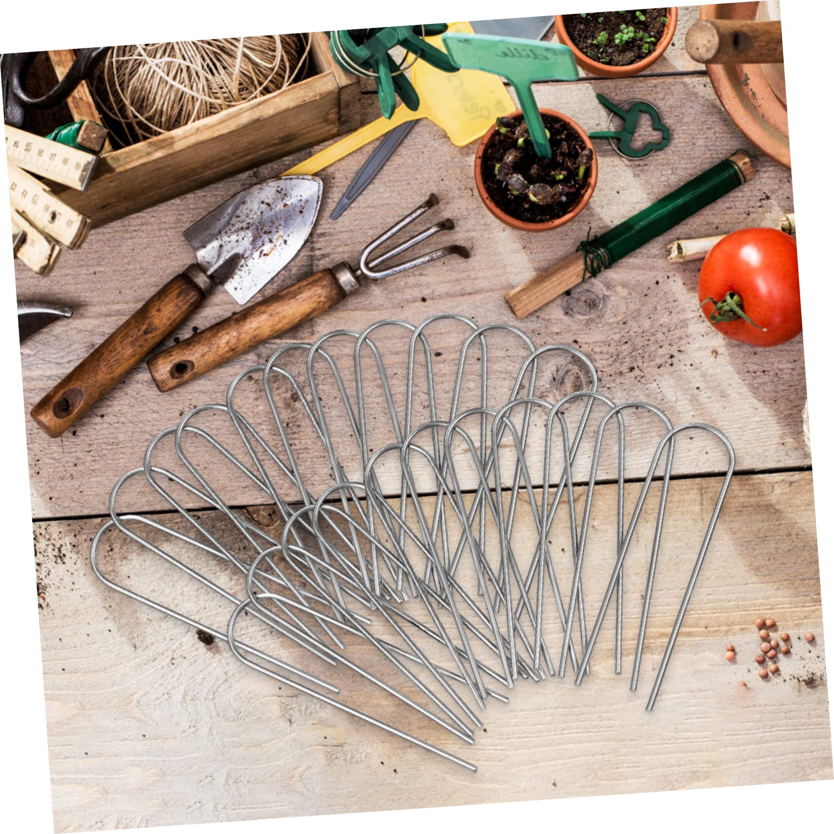 Piquets de Jardin en U 100 Pièces en Fer, Fixation Rapide pour Jardin