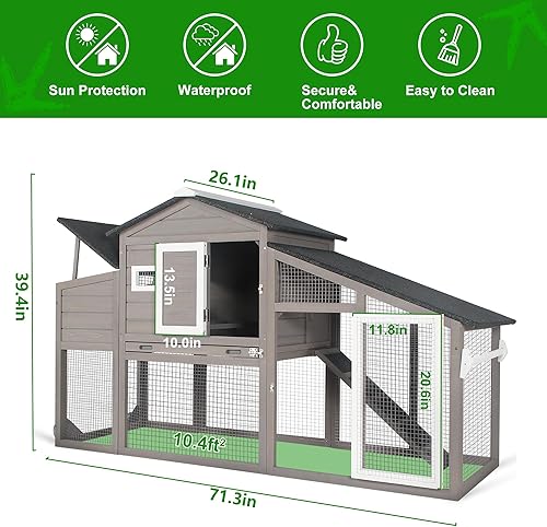 Miniatura 2 de Gallinero con caja de anidación grande móvil - Patio trasero de madera para gallinero al aire libre, jaula de aves de corral al aire libre, techo de